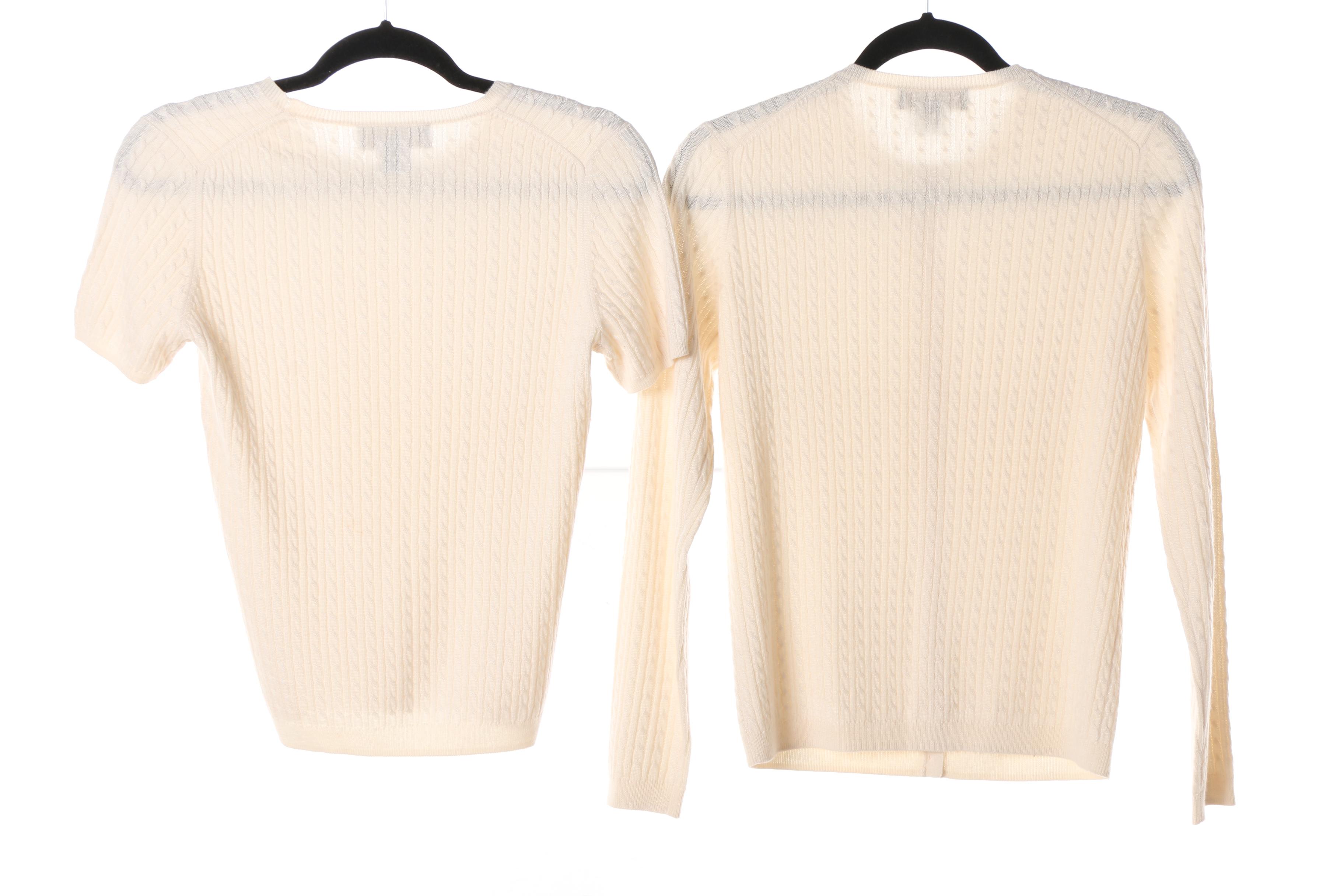 Brooks Brothers Light Blue and Cream Cable-Knit Cashmere/Silk Blend Sweater Sets