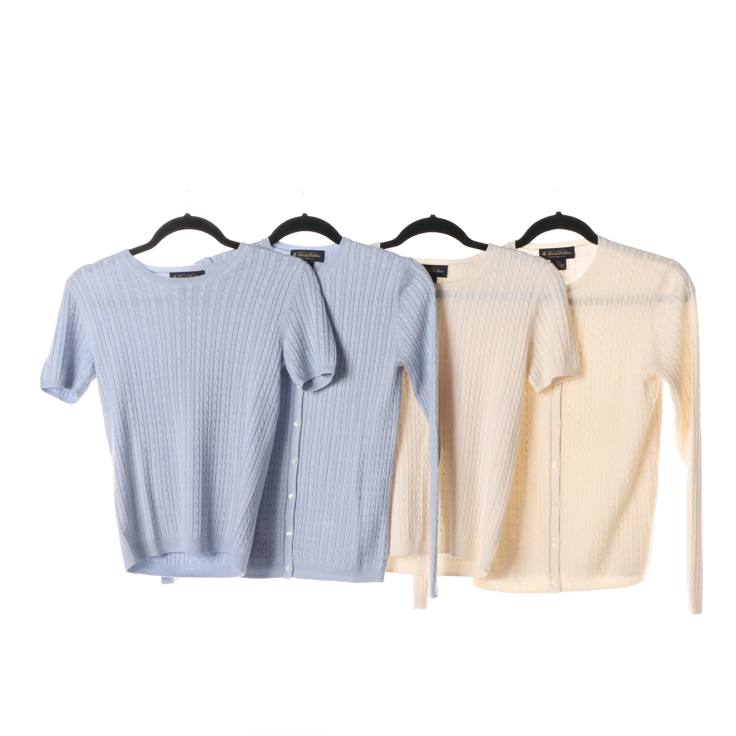 Brooks Brothers Light Blue and Cream Cable-Knit Cashmere/Silk Blend Sweater Sets