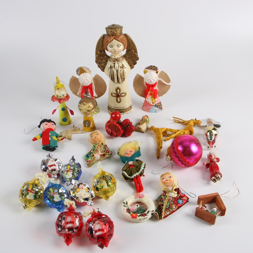 Vintage Figural and Glass Ball Christmas Ornaments