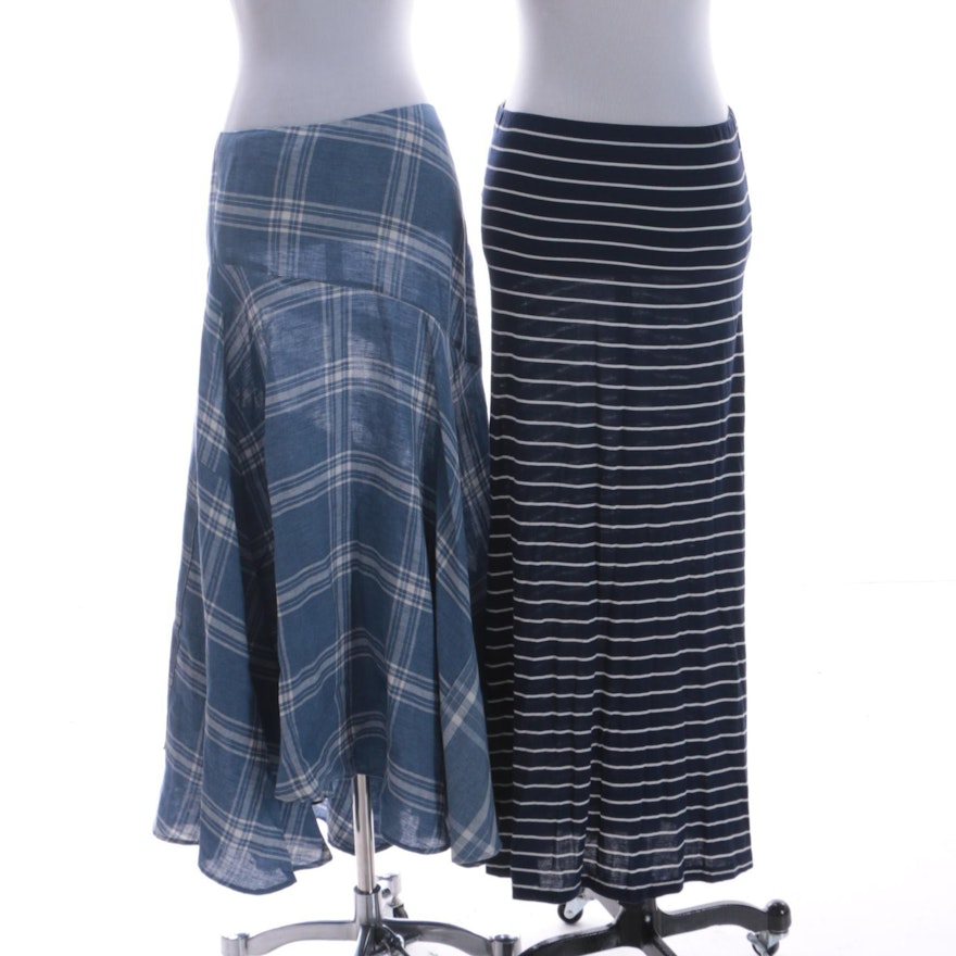 Ralph Lauren Blue Check and Blue Stripe Maxi Skirts