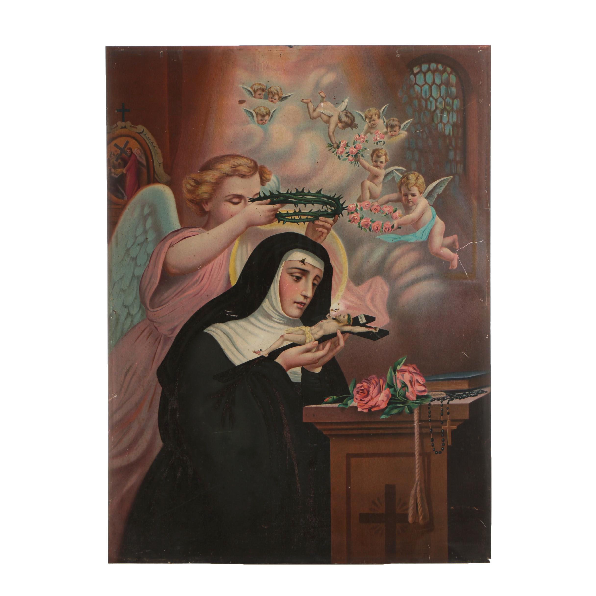 John Duffy Chromolithograph "St. Rita of Cascia" in the manner of Carlo Del Tufo