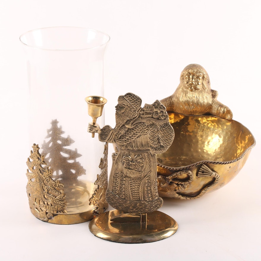 Jainson Brass Christmas Centerpiece Bowl and Candleholders