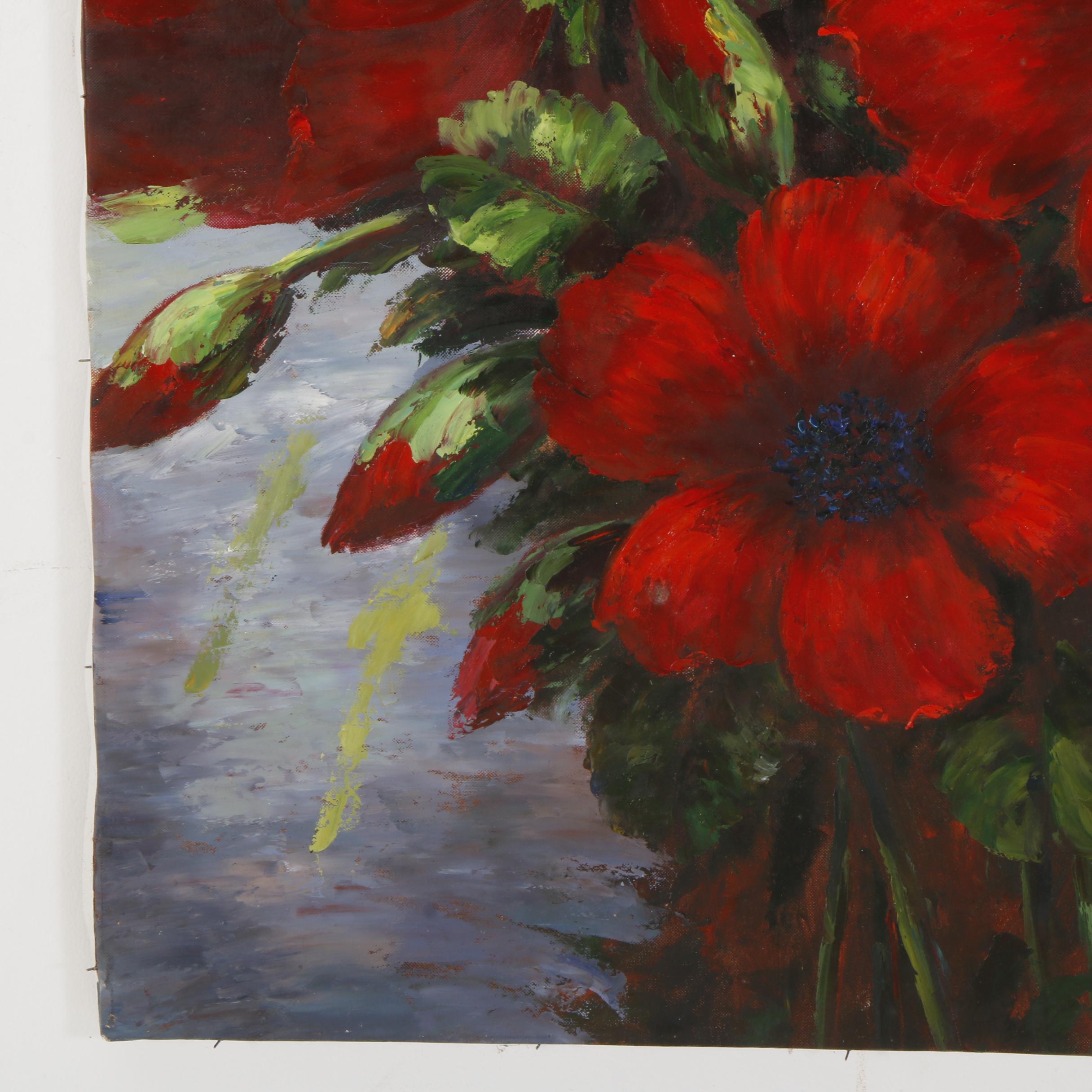 Large Decorative Floral Oil Painting