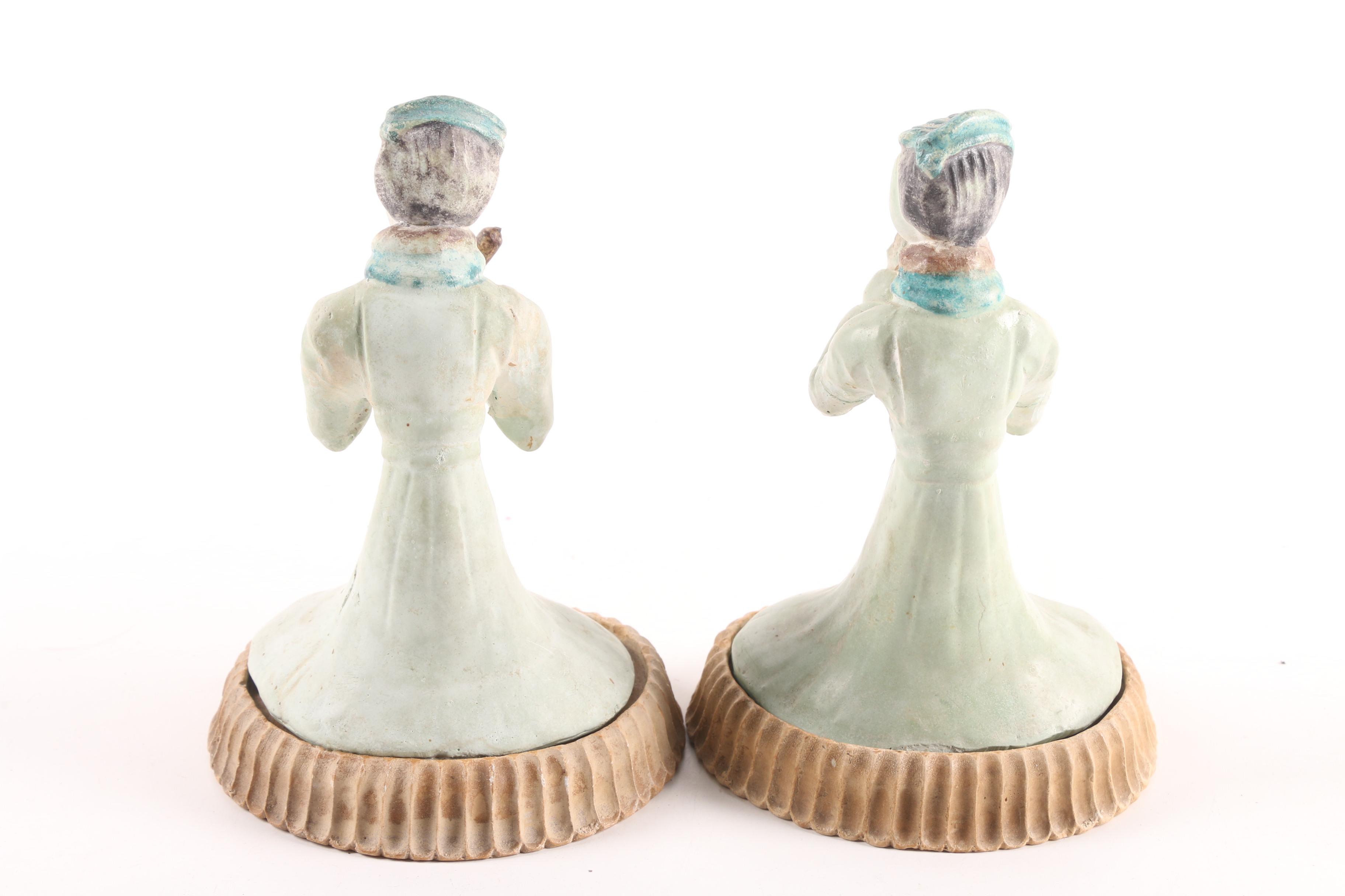 Vintage Hand-Painted Female Plaster Figurines with Bases