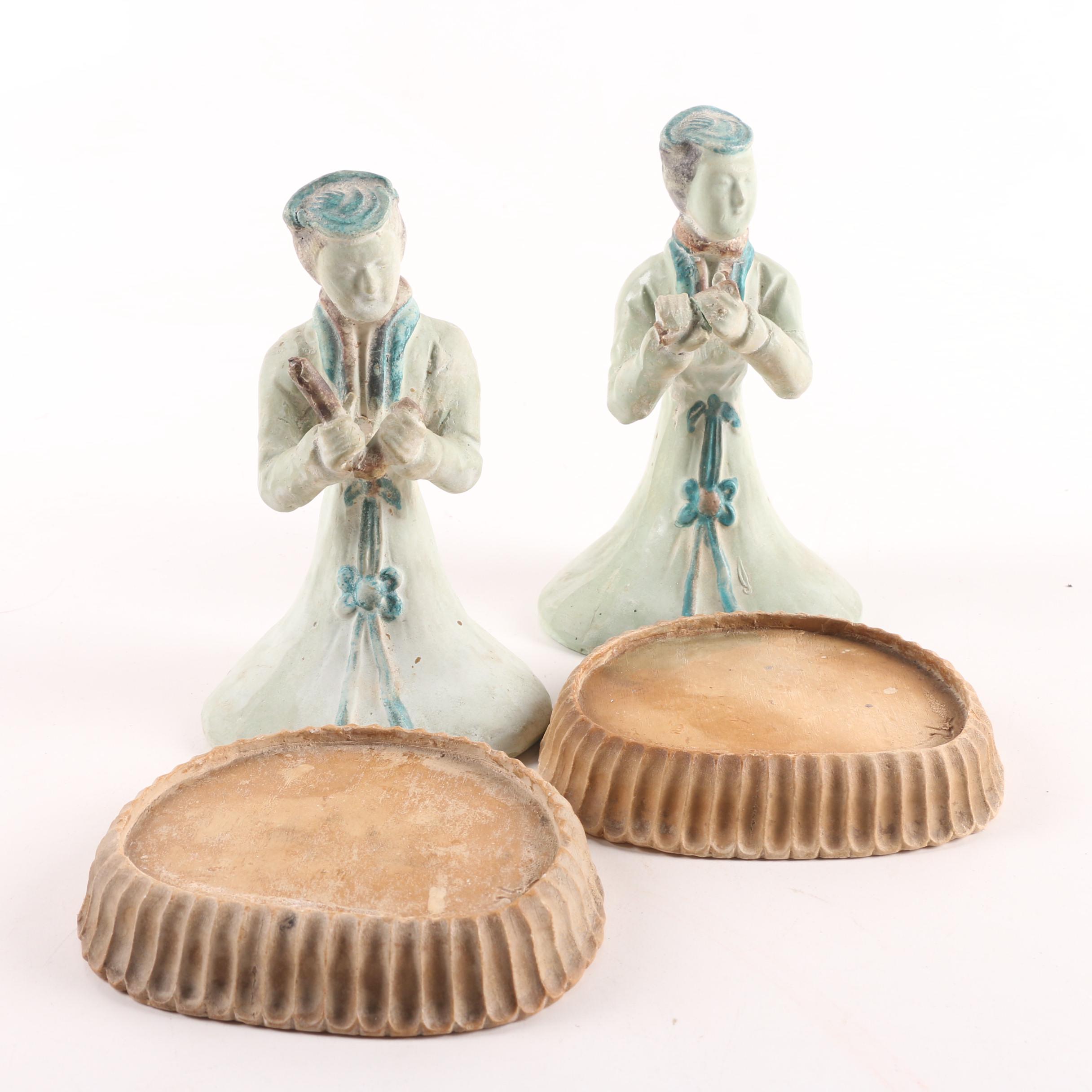 Vintage Hand-Painted Female Plaster Figurines with Bases