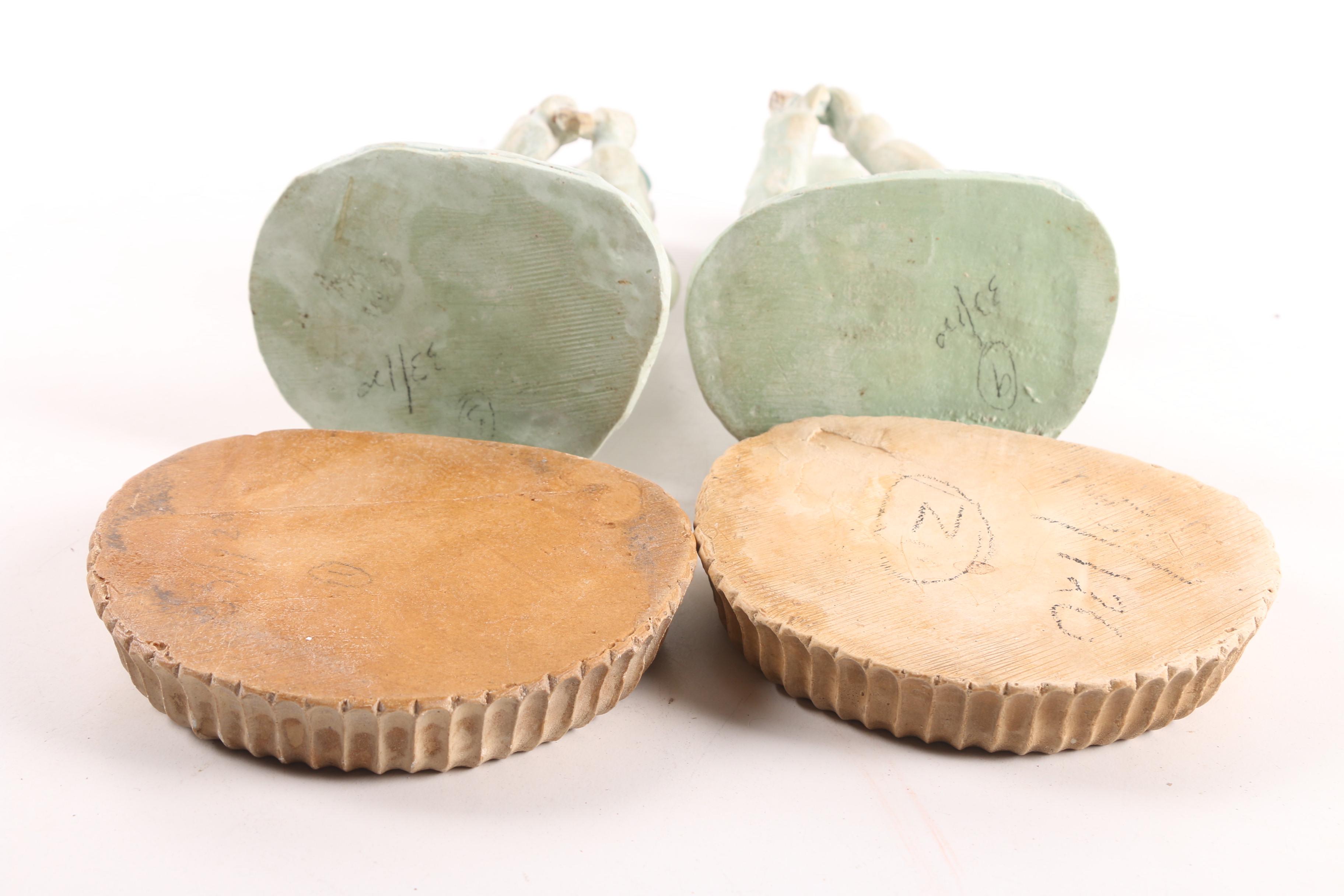 Vintage Hand-Painted Female Plaster Figurines with Bases