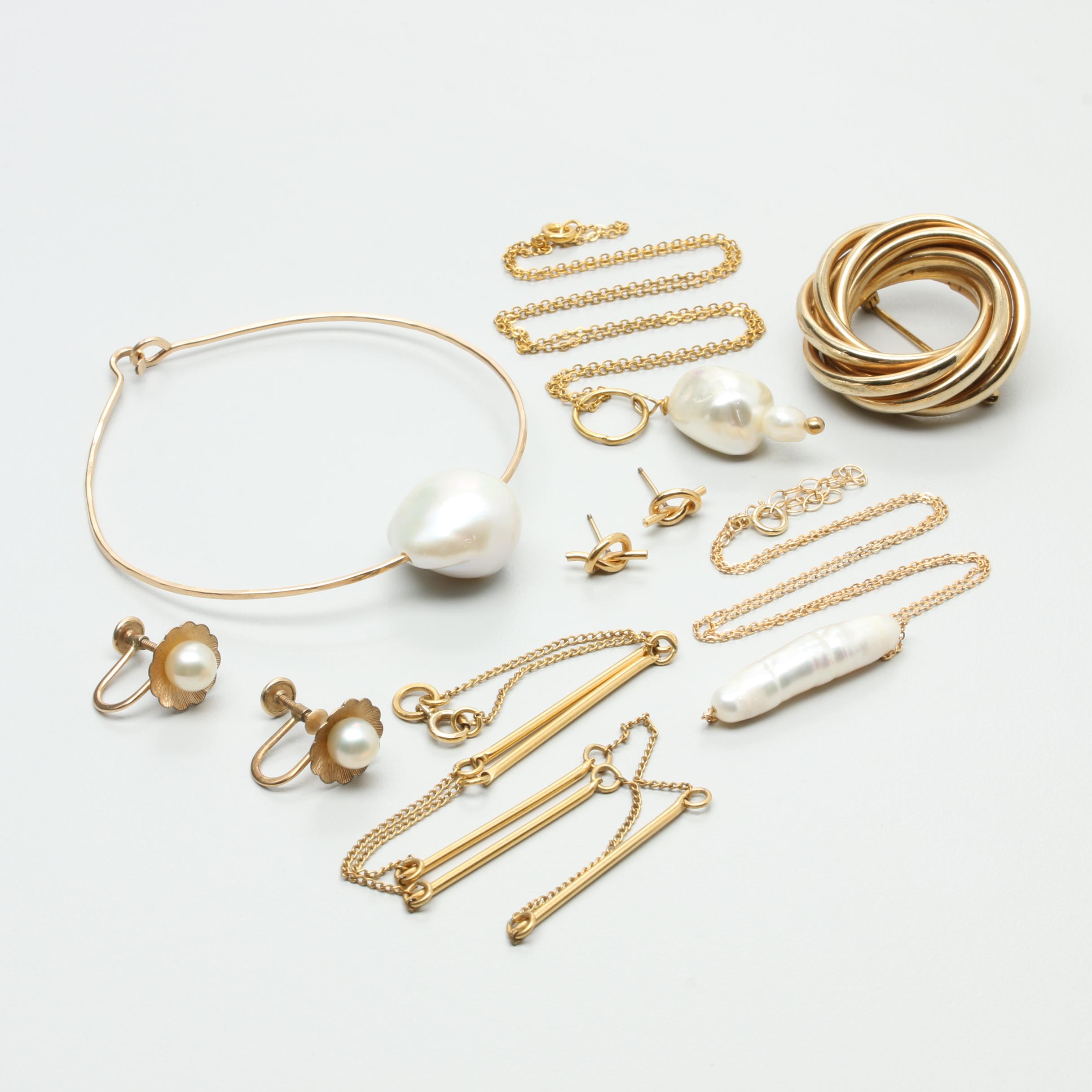 Gold Tone Jewelry Assortment Featuring Cultured Pearl