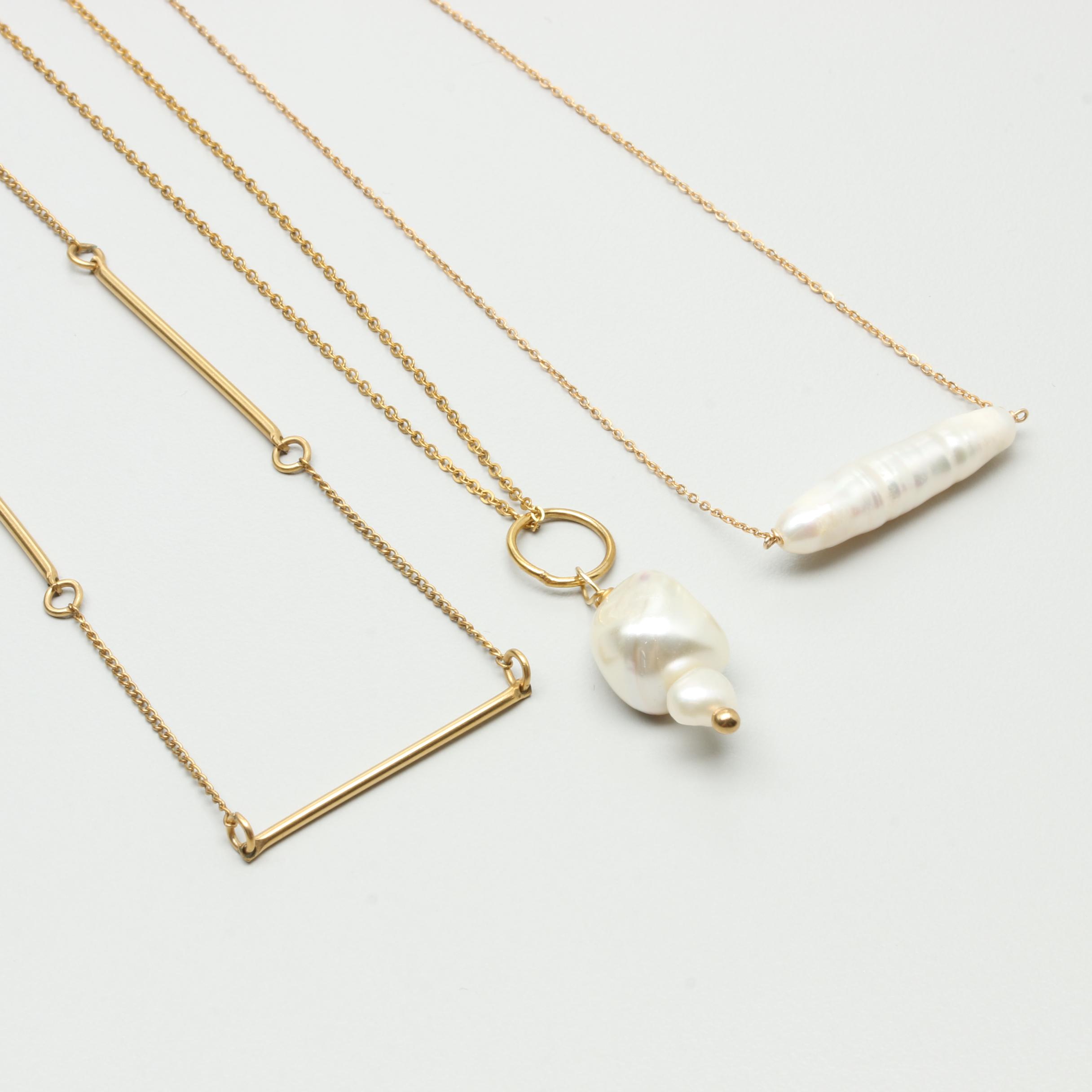 Gold Tone Jewelry Assortment Featuring Cultured Pearl