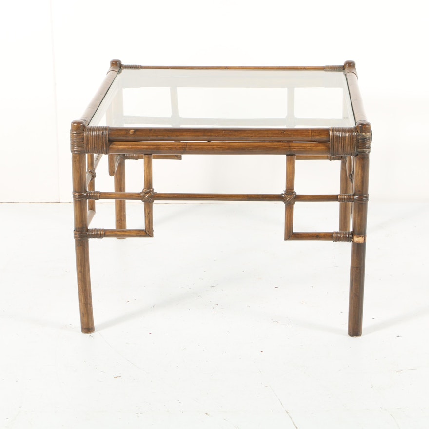 Glass Top Bamboo Accent Table