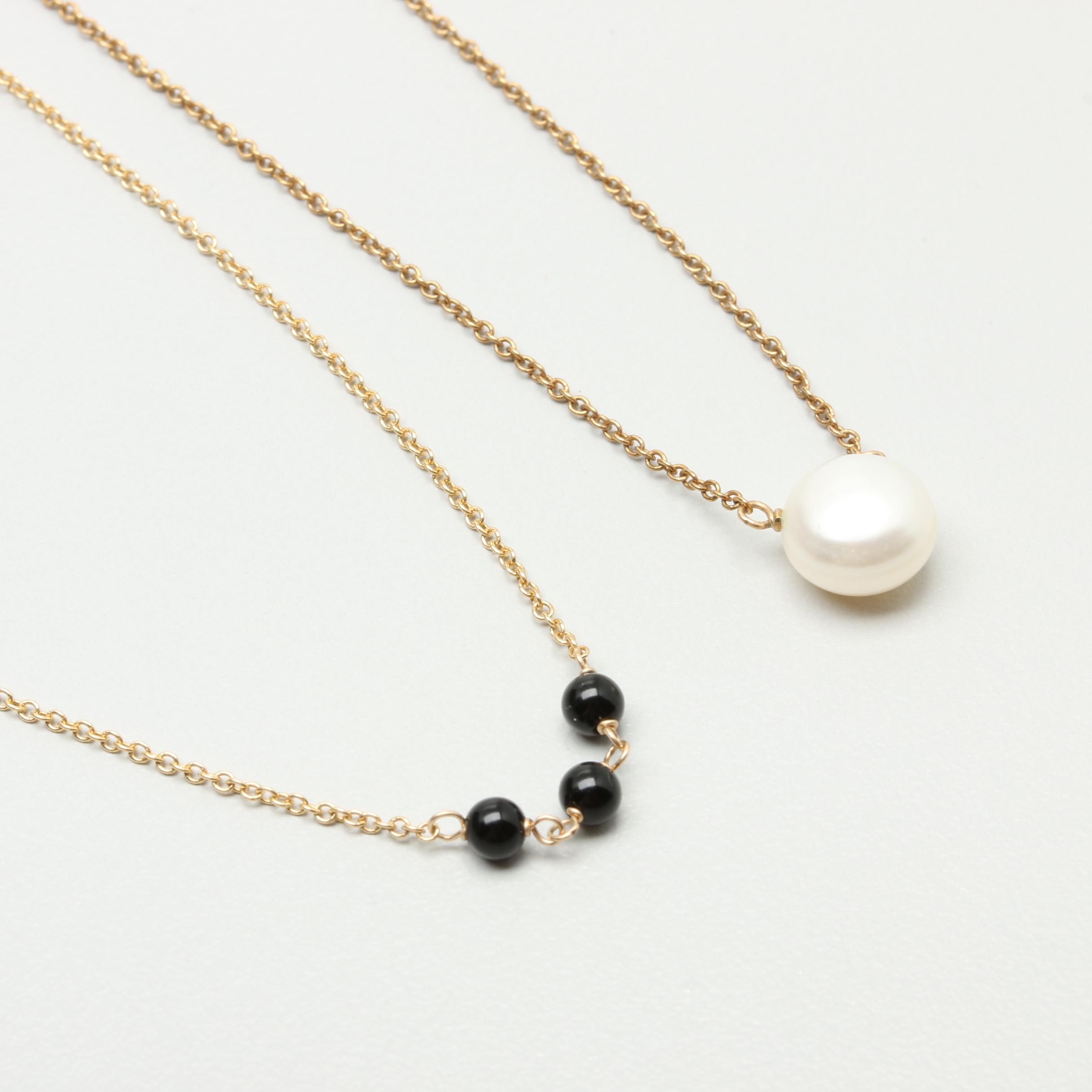Gold Tone Necklace Assortment Featuring Cultured Pearl and Black Onyx