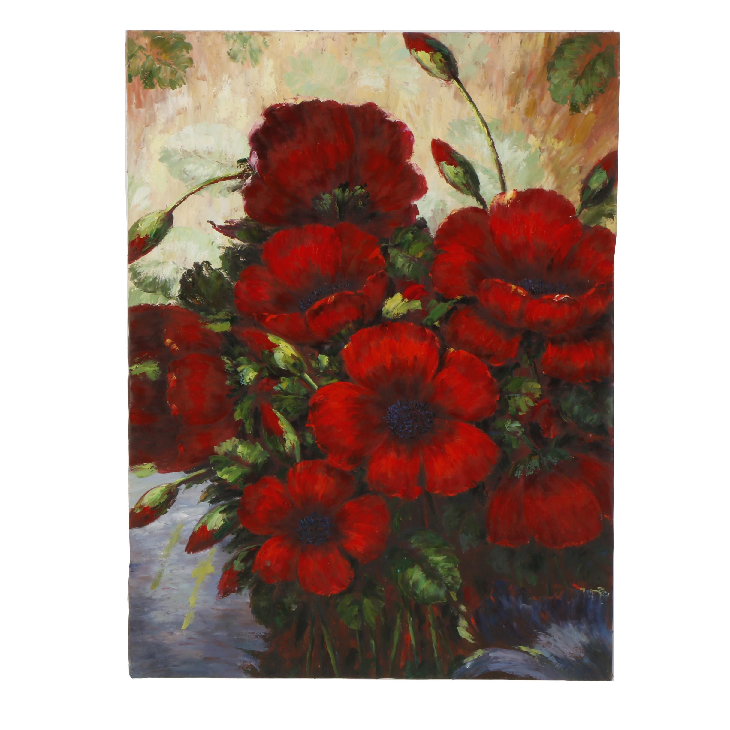 Large Decorative Floral Oil Painting