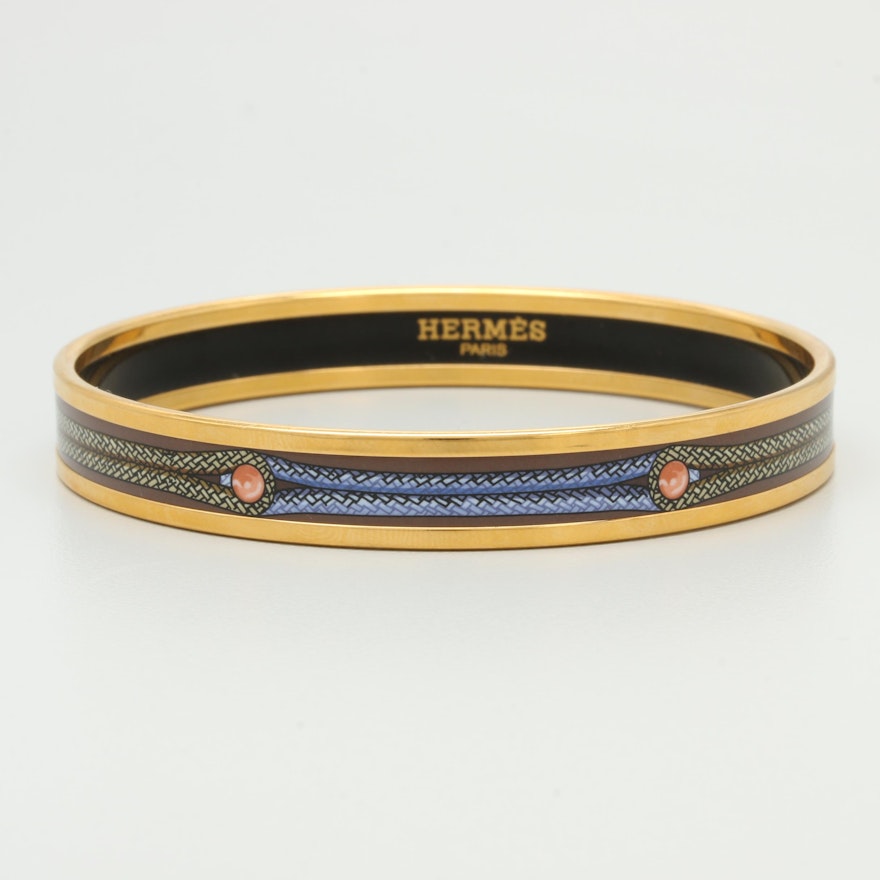 Hermès Gold Tone Enamel Bangle Bracelet