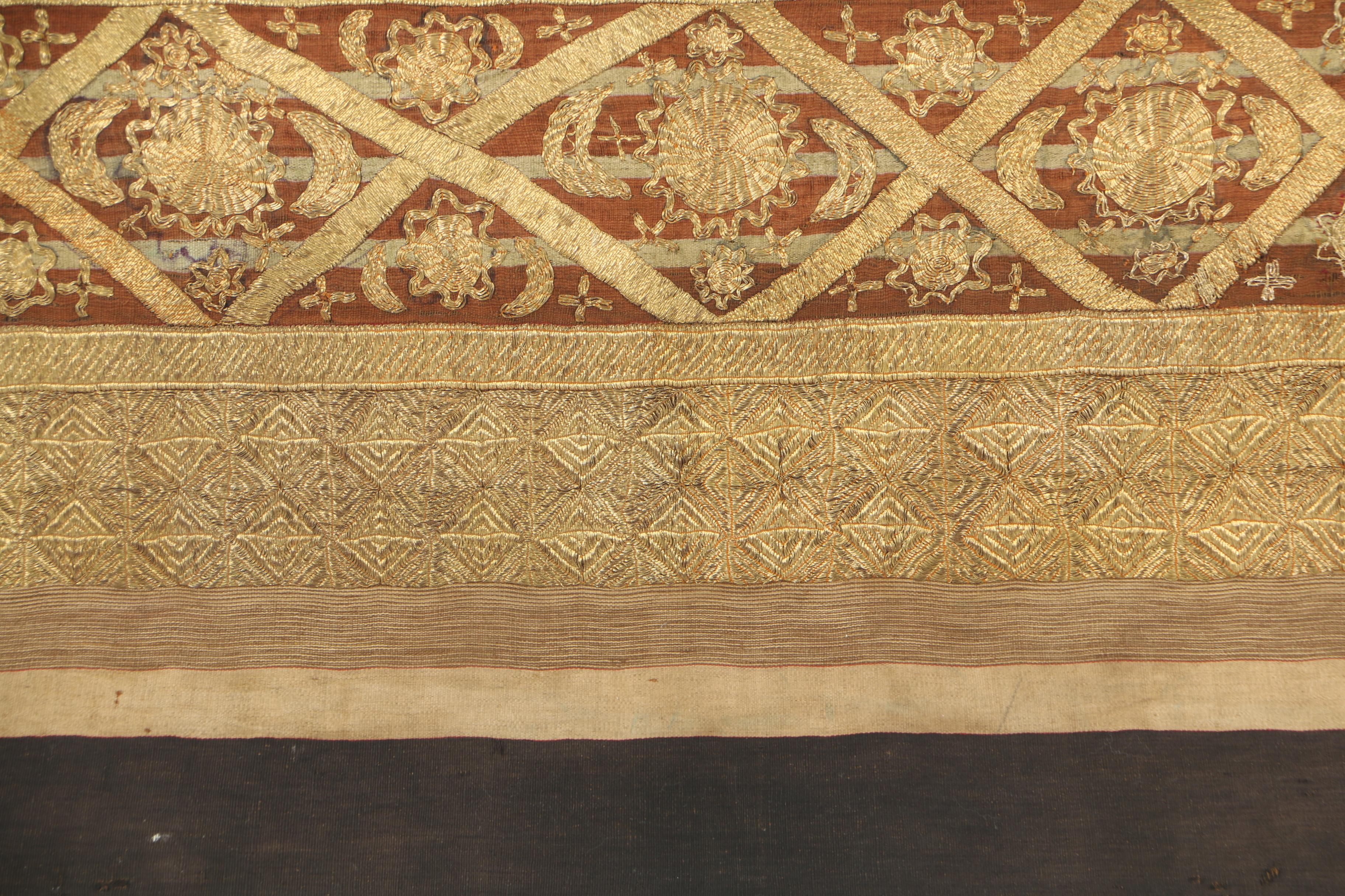 Antique Indonesian Style Silk and Gold Thread Tapis