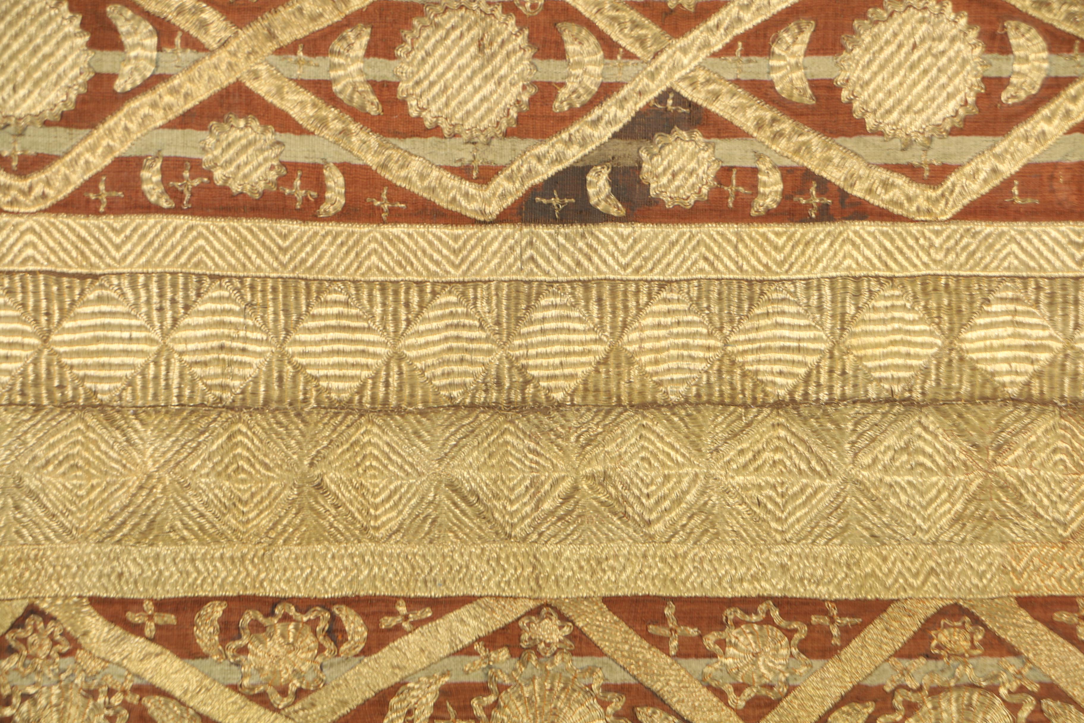 Antique Indonesian Style Silk and Gold Thread Tapis
