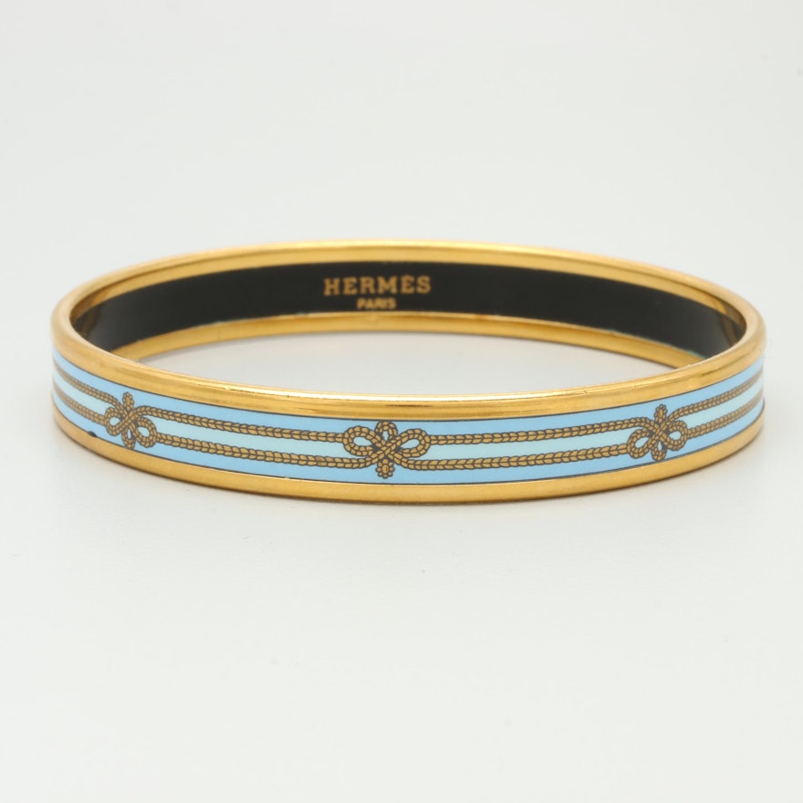 Hermès Gold Tone Enamel Bangle Bracelet