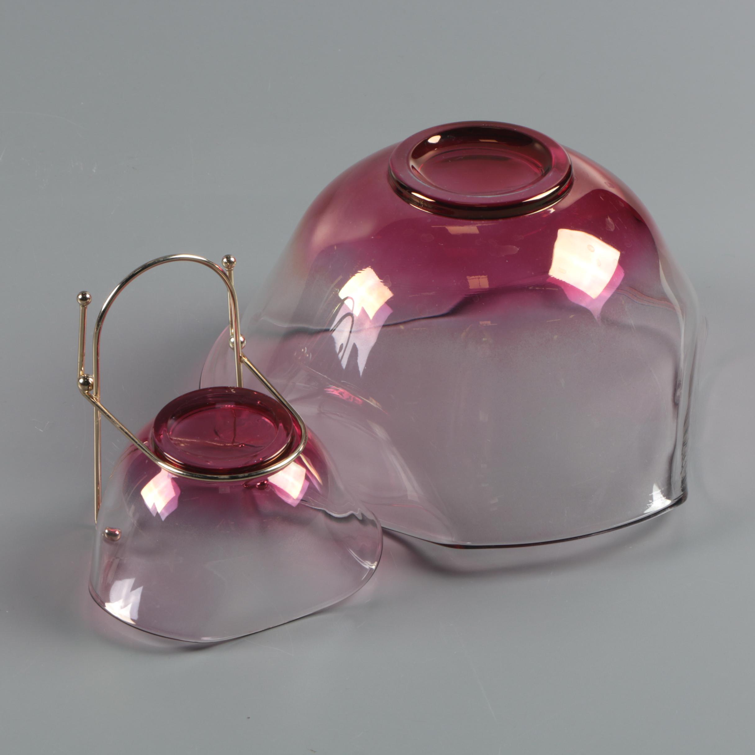 Mid-Century Indiana Glass Cranberry Flash Chip and Dip Server