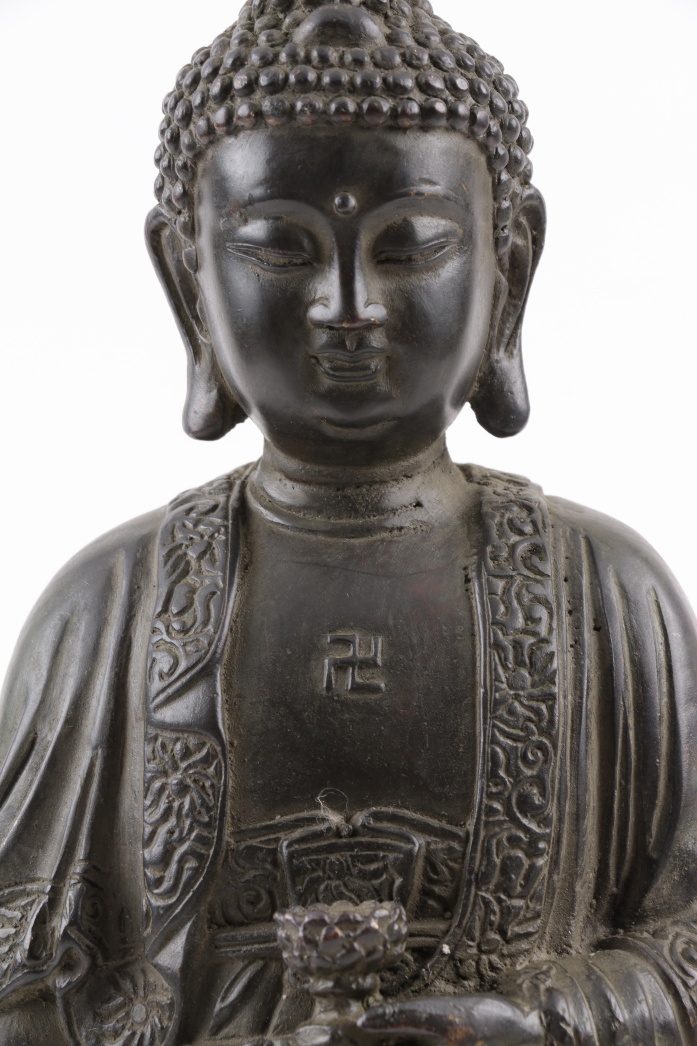Antique Qing Dynasty Chinese Standing Buddha Bronze Statue
