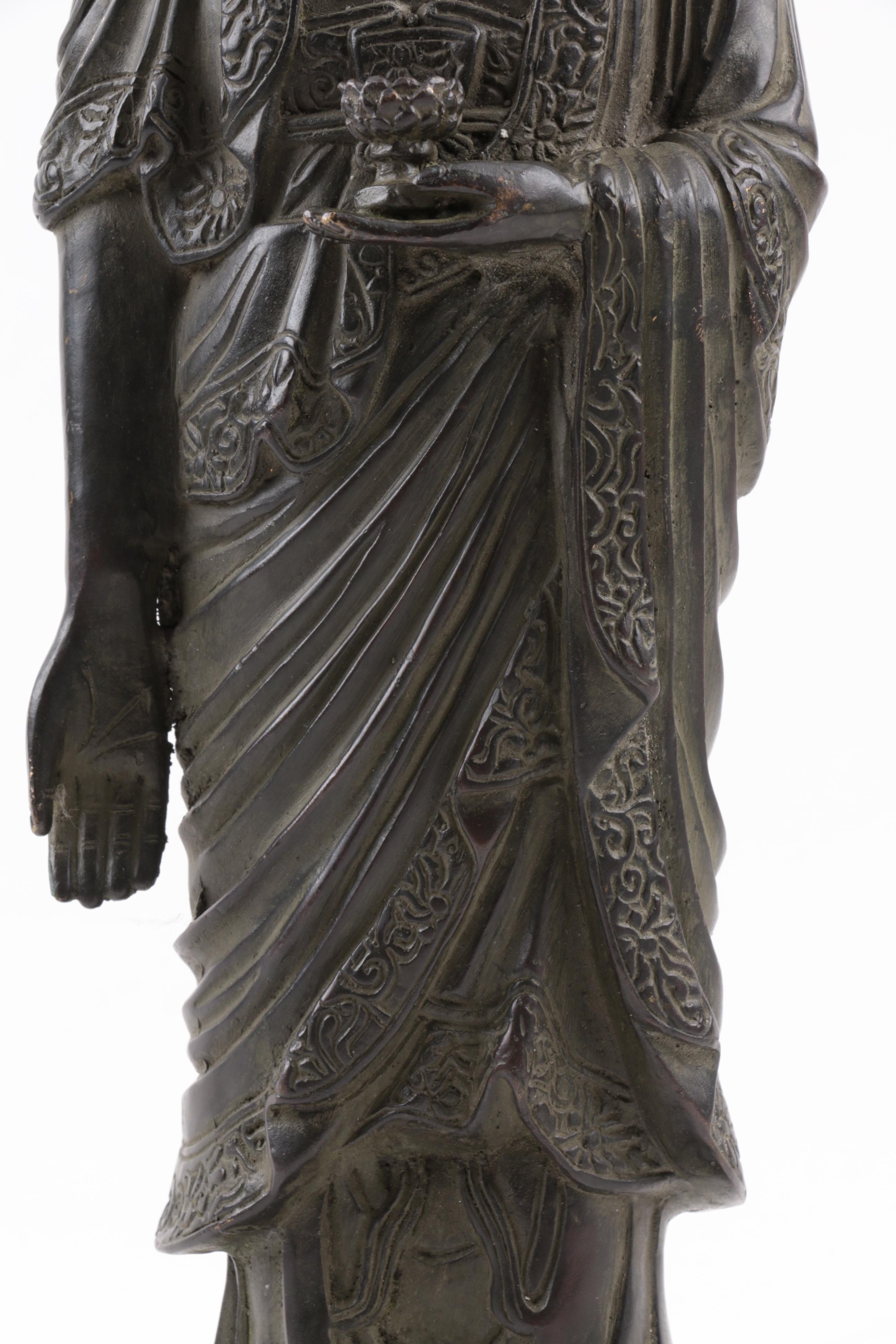 Antique Qing Dynasty Chinese Standing Buddha Bronze Statue