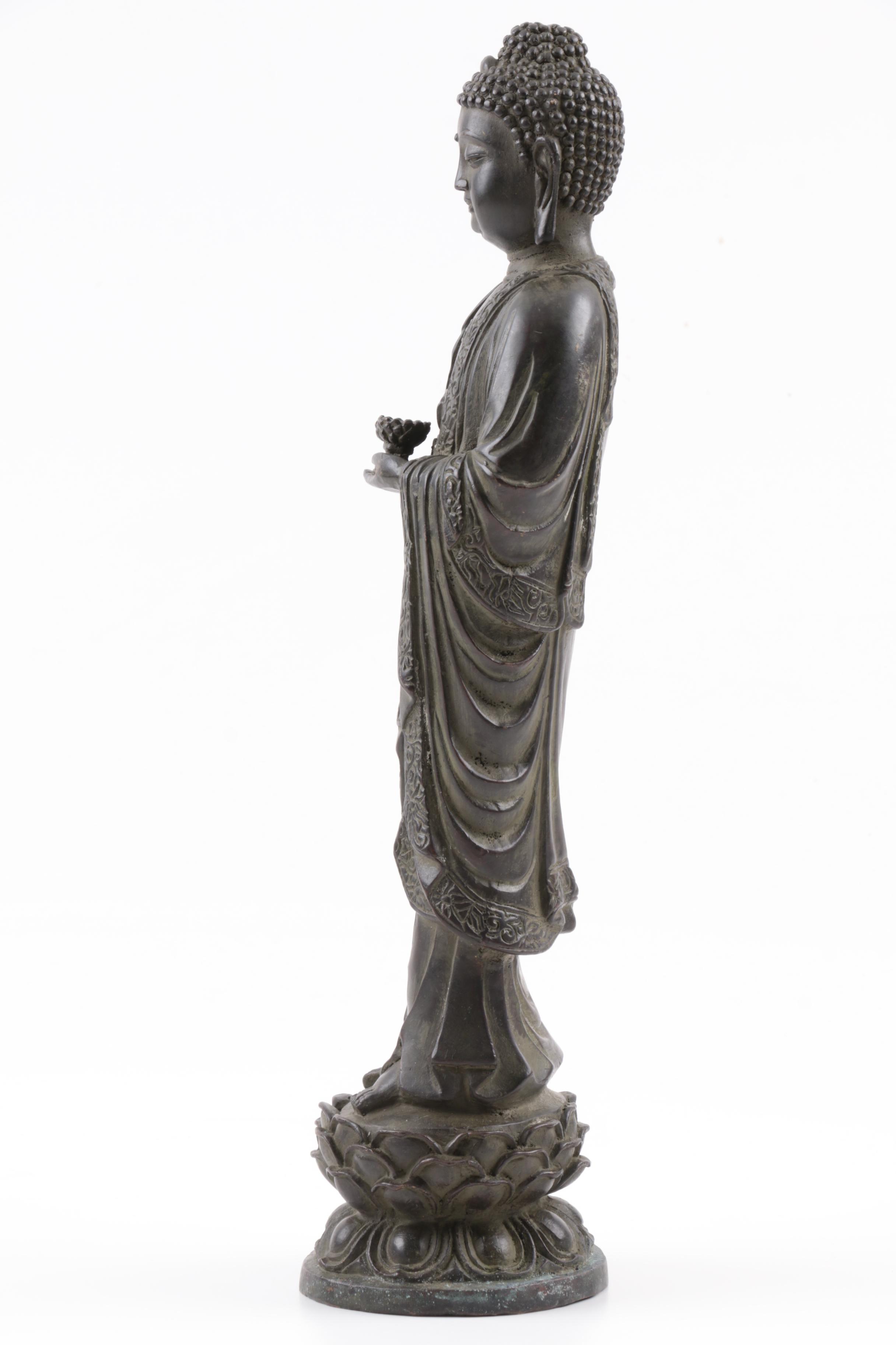 Antique Qing Dynasty Chinese Standing Buddha Bronze Statue