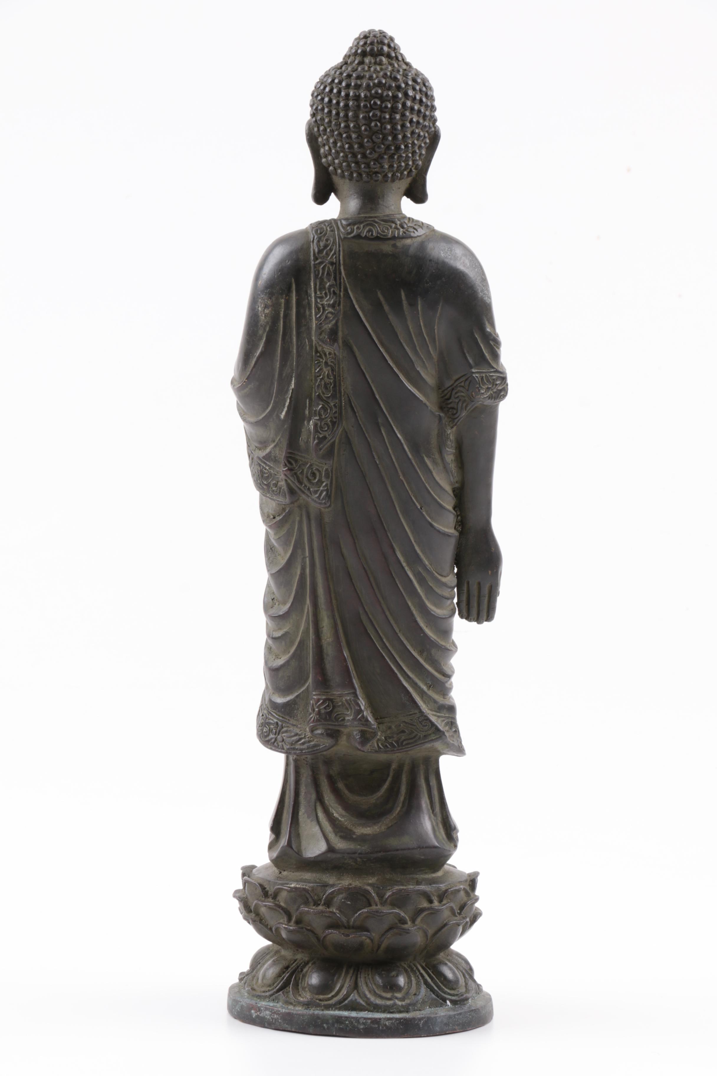 Antique Qing Dynasty Chinese Standing Buddha Bronze Statue