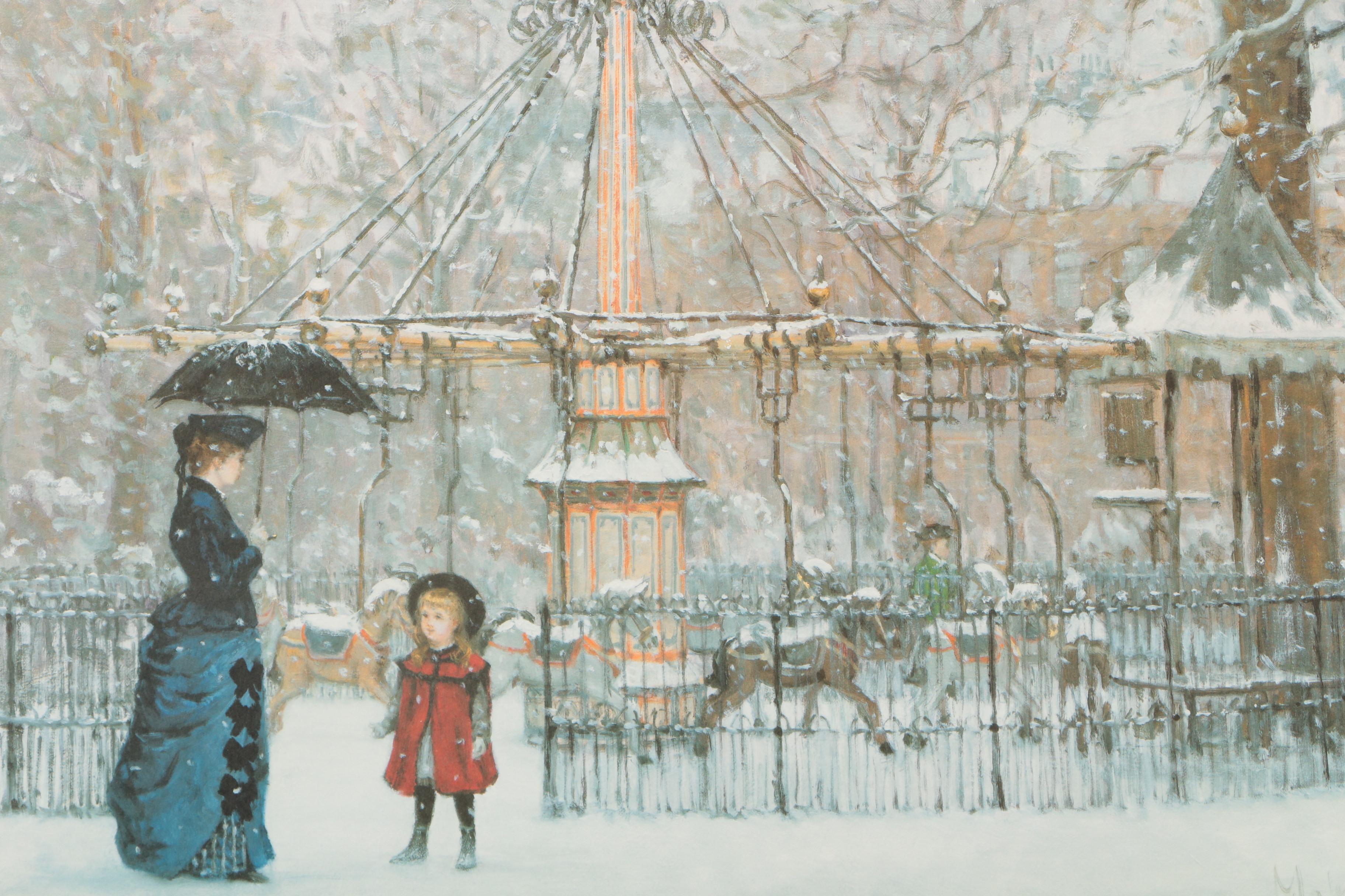 Alan Maley Offset Lithograph "Winter Carousel"
