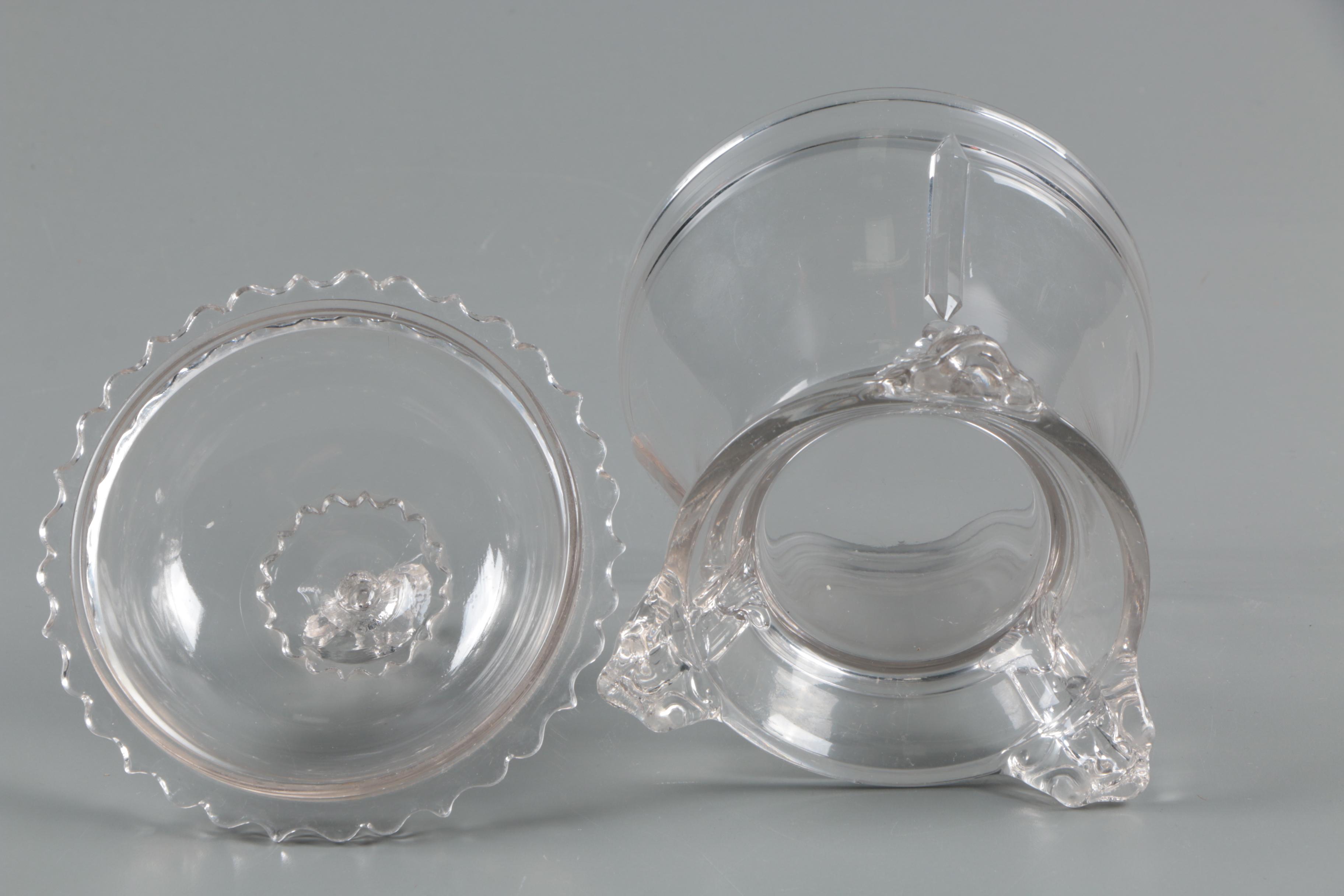 Antique EAPG Hobbs Brockunier Covered Compote with Ruffled Glass Console Bowl