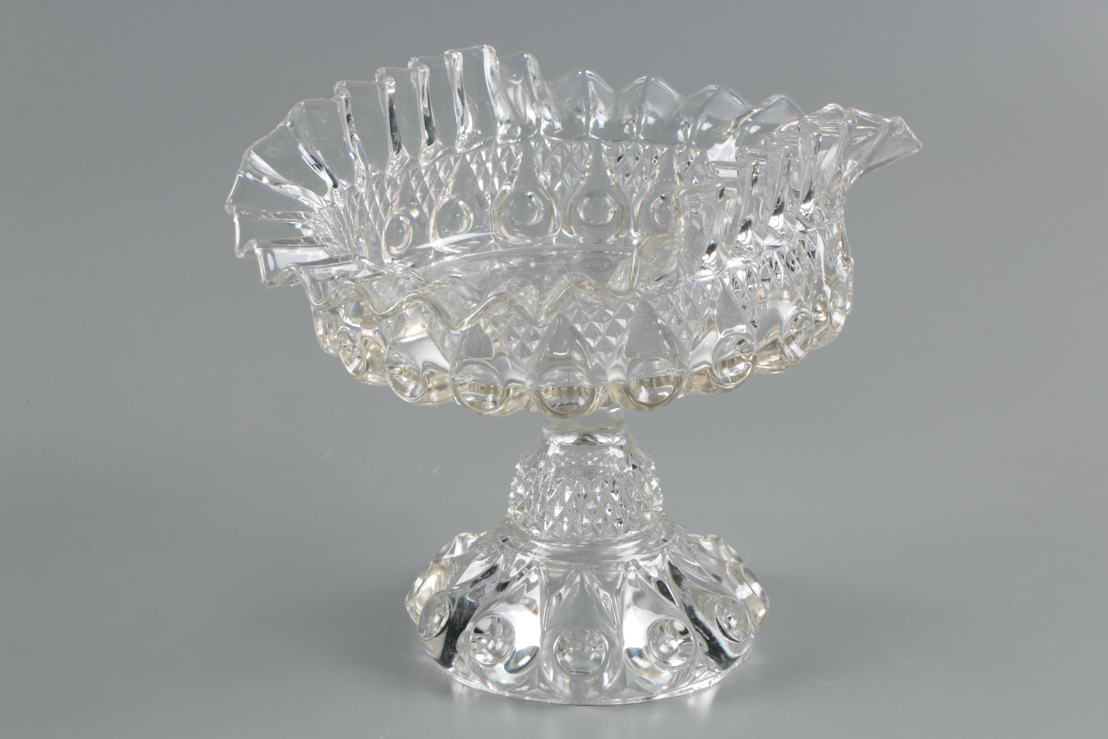 Antique EAPG Hobbs Brockunier Covered Compote with Ruffled Glass Console Bowl