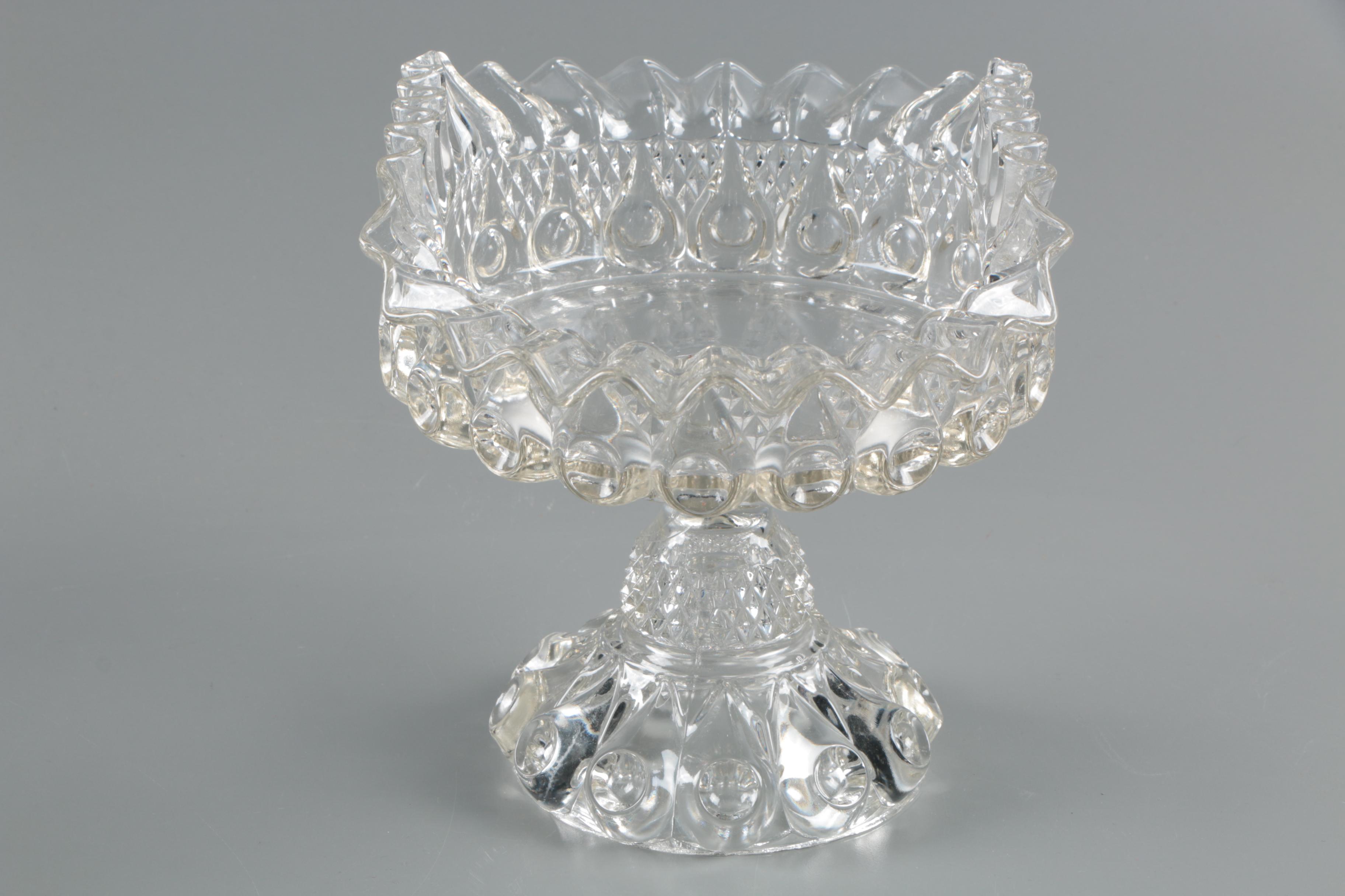 Antique EAPG Hobbs Brockunier Covered Compote with Ruffled Glass Console Bowl