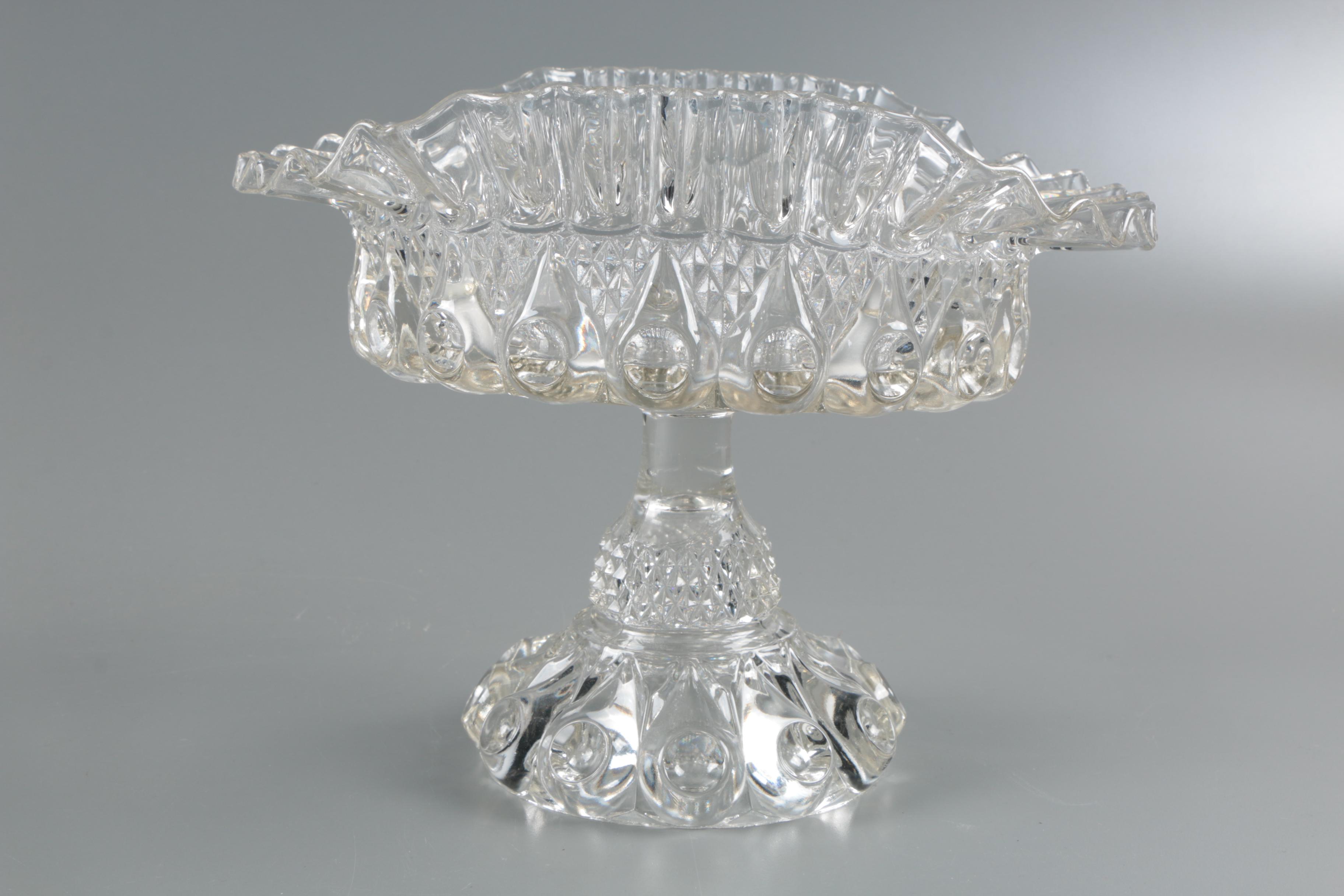 Antique EAPG Hobbs Brockunier Covered Compote with Ruffled Glass Console Bowl