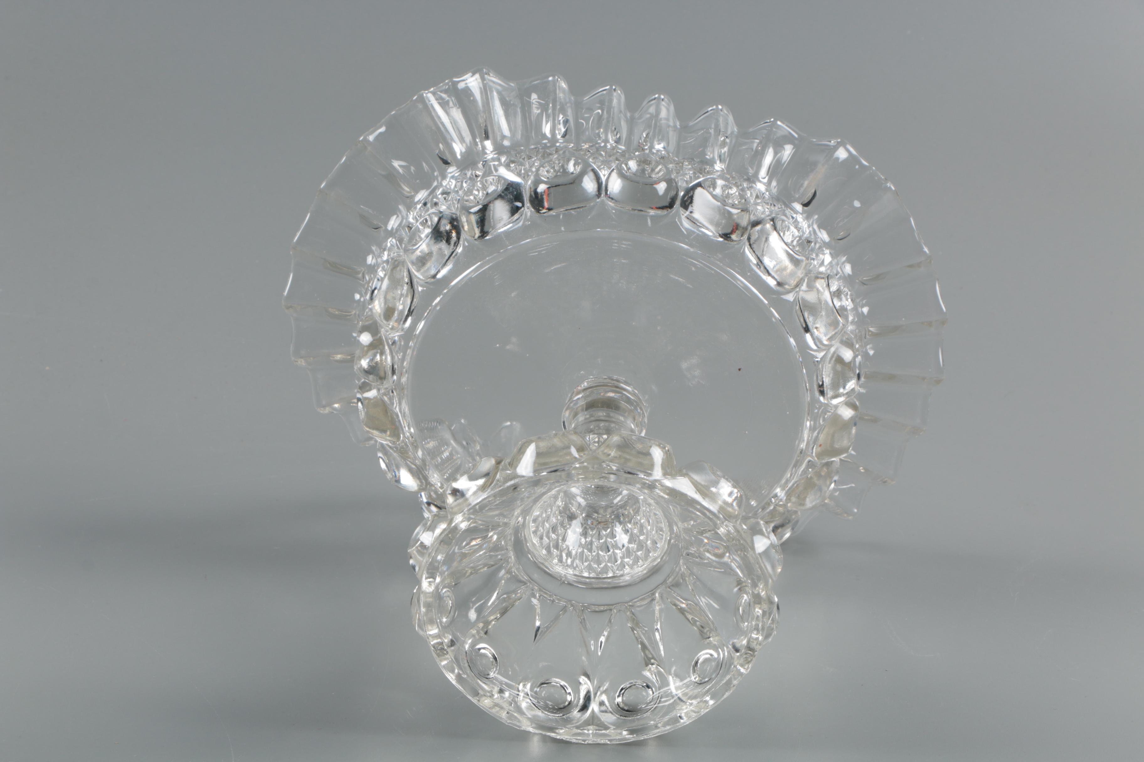 Antique EAPG Hobbs Brockunier Covered Compote with Ruffled Glass Console Bowl