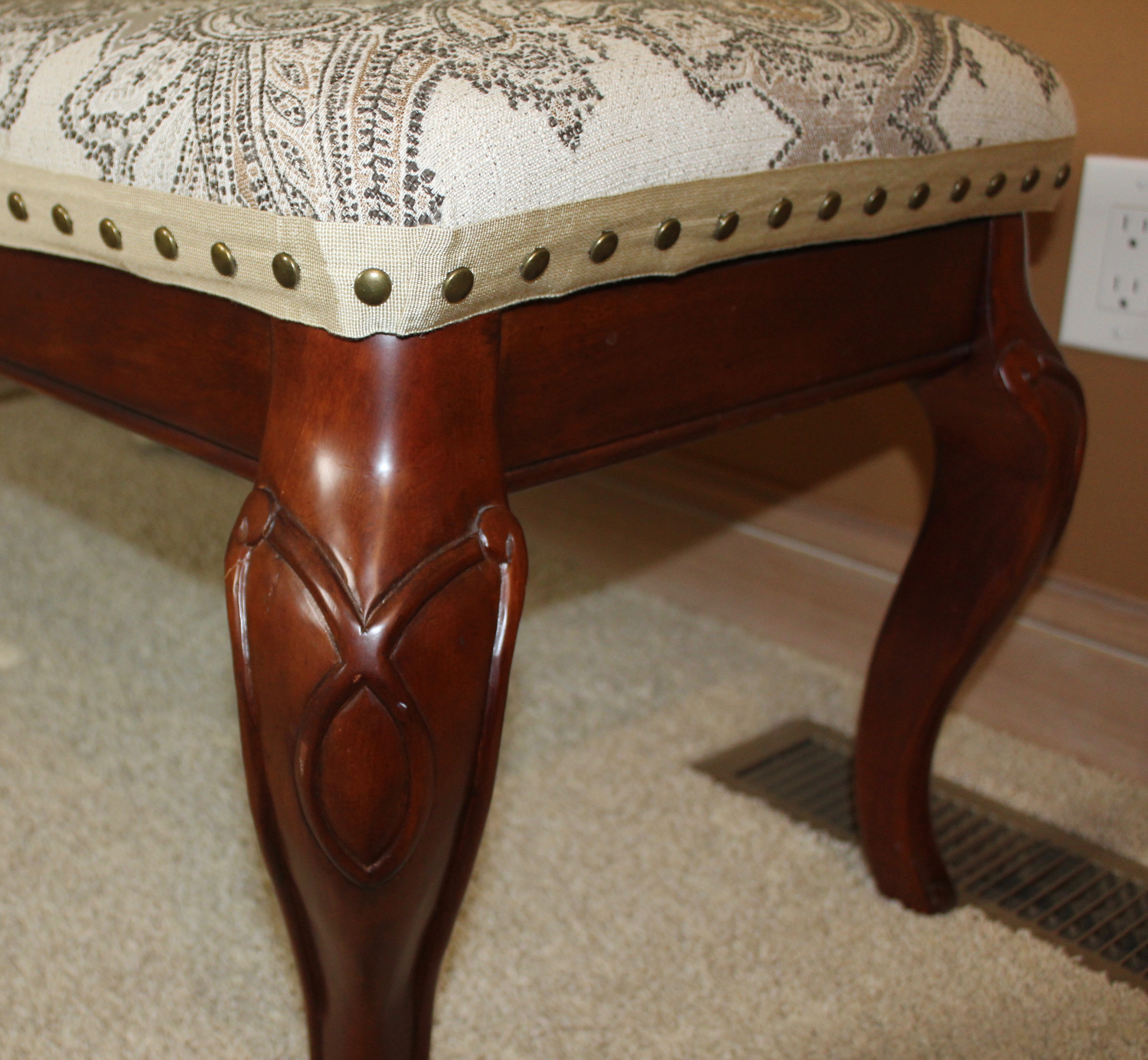 Upholstered Bedroom Bench with Nailhead Trim