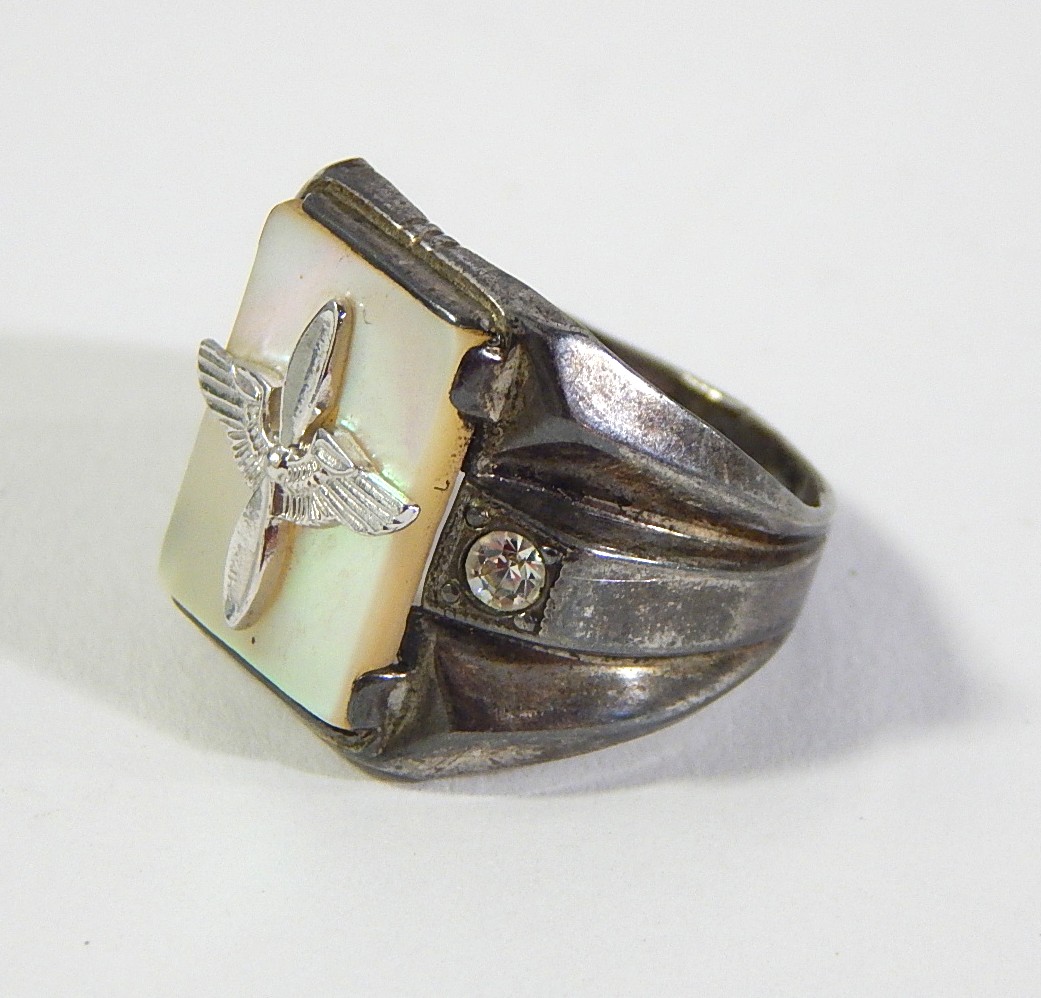 Sterling Silver Military Ring with Mother of Pearl and Air Force Wings