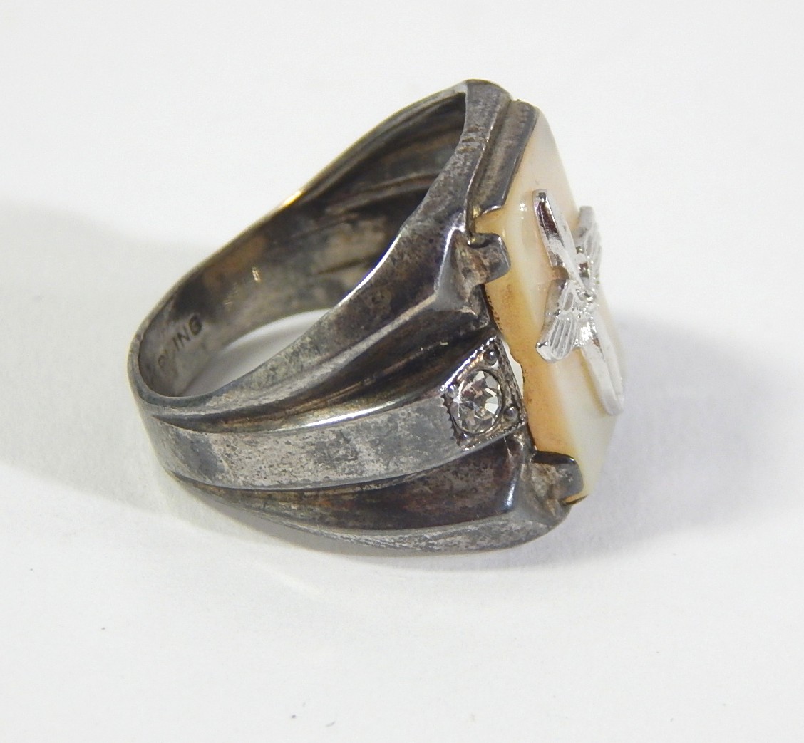 Sterling Silver Military Ring with Mother of Pearl and Air Force Wings