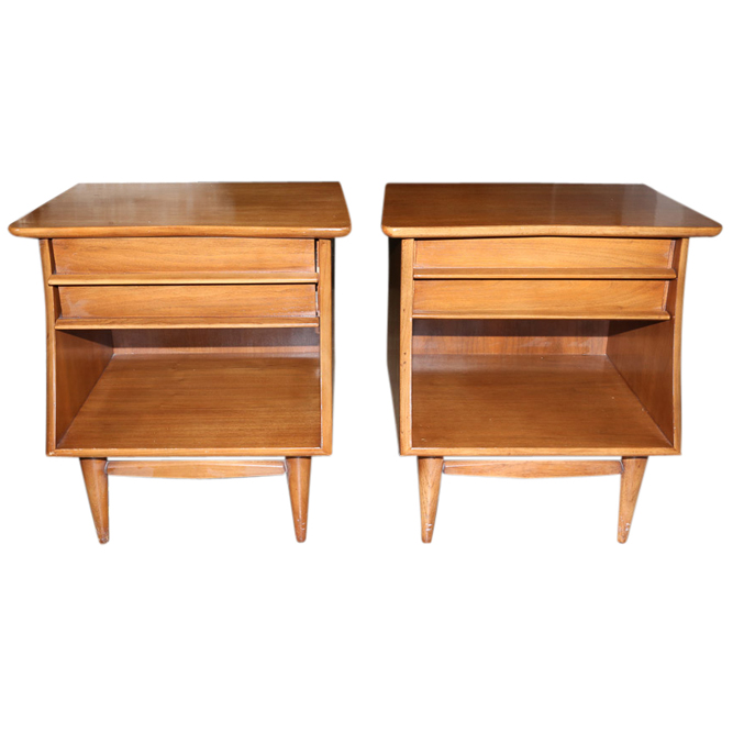 Vintage Mid Century Modern Walnut "The Foreteller" Nightstands by Kent-Coffey