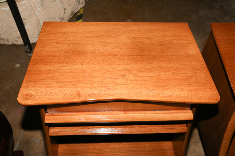 Vintage Mid Century Modern Walnut "The Foreteller" Nightstands by Kent-Coffey