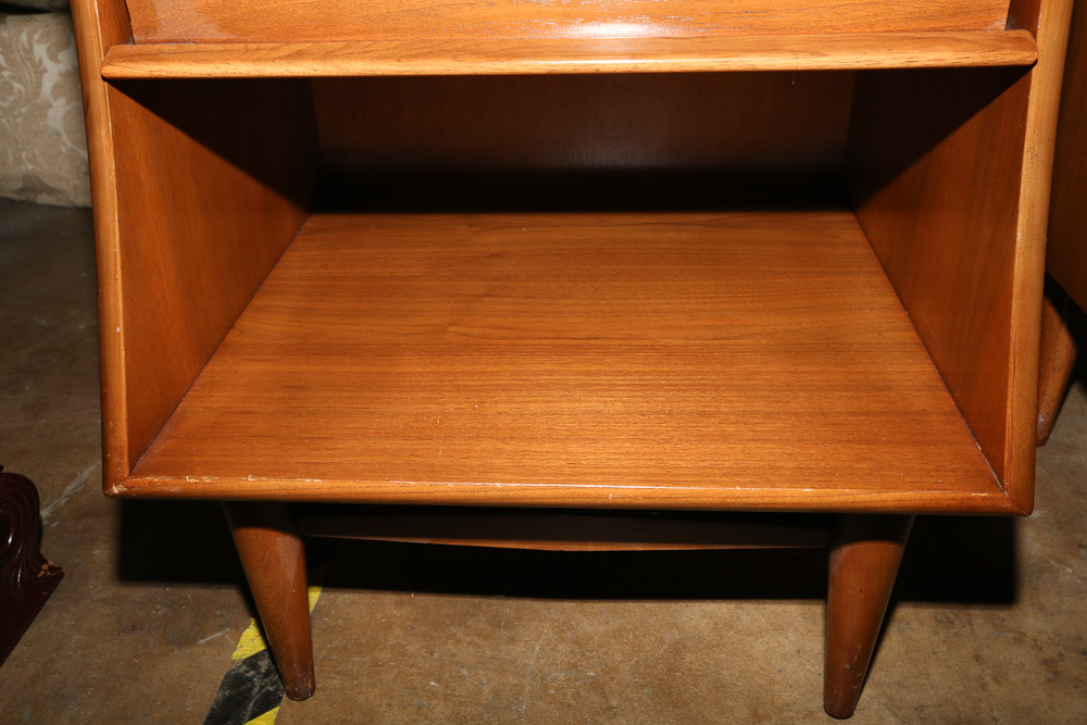 Vintage Mid Century Modern Walnut "The Foreteller" Nightstands by Kent-Coffey