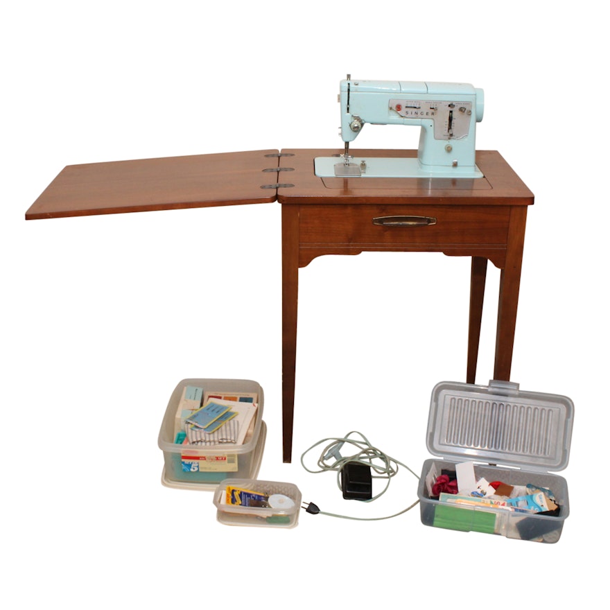 Vintage Singer Sewing Table and Sewing Supplies