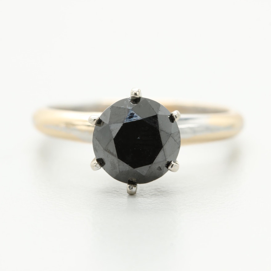 14K White Gold 1.64 CT Black Diamond Solitaire Ring