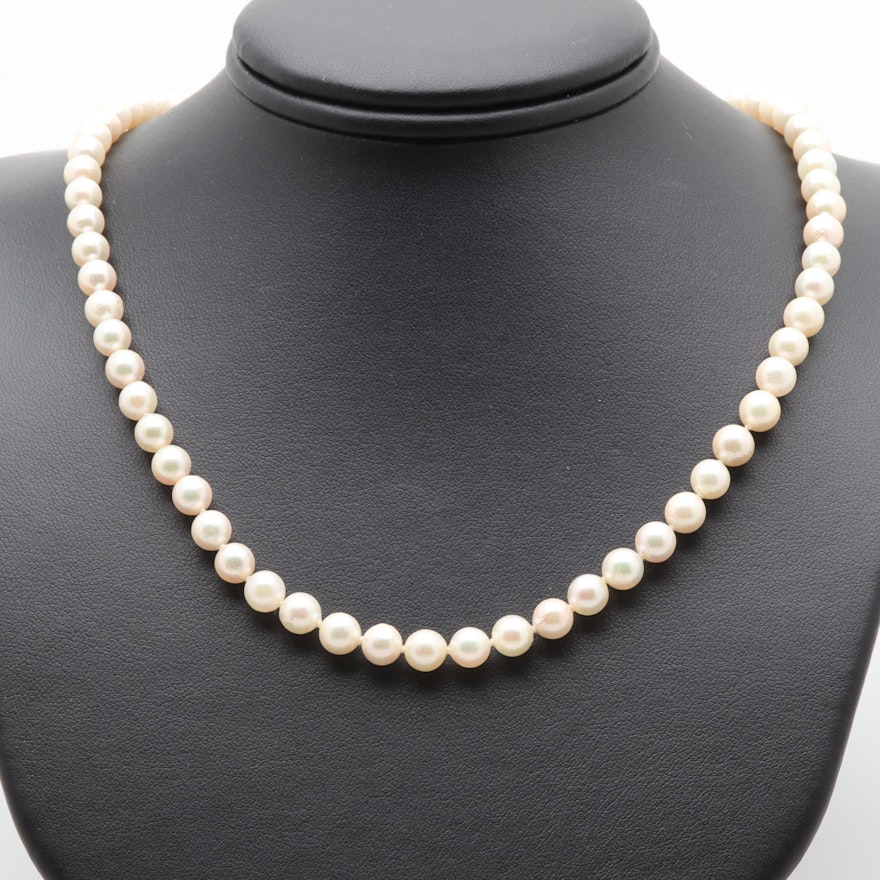 14K Yellow Gold Cultured Pearl Strand Necklace