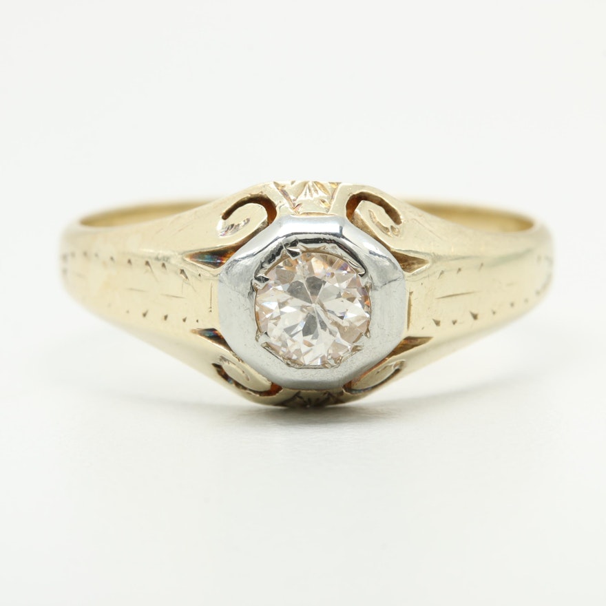 Art Deco 14K Yellow Gold Diamond Ring