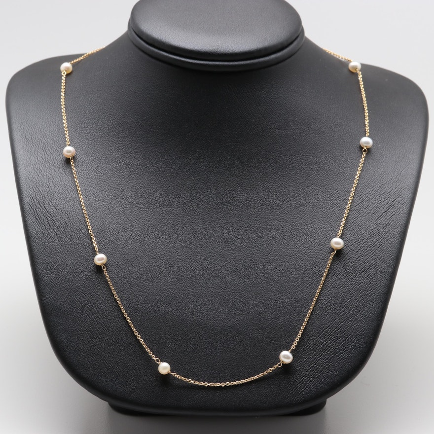 14K Yellow Gold Cultured Pearl Necklace