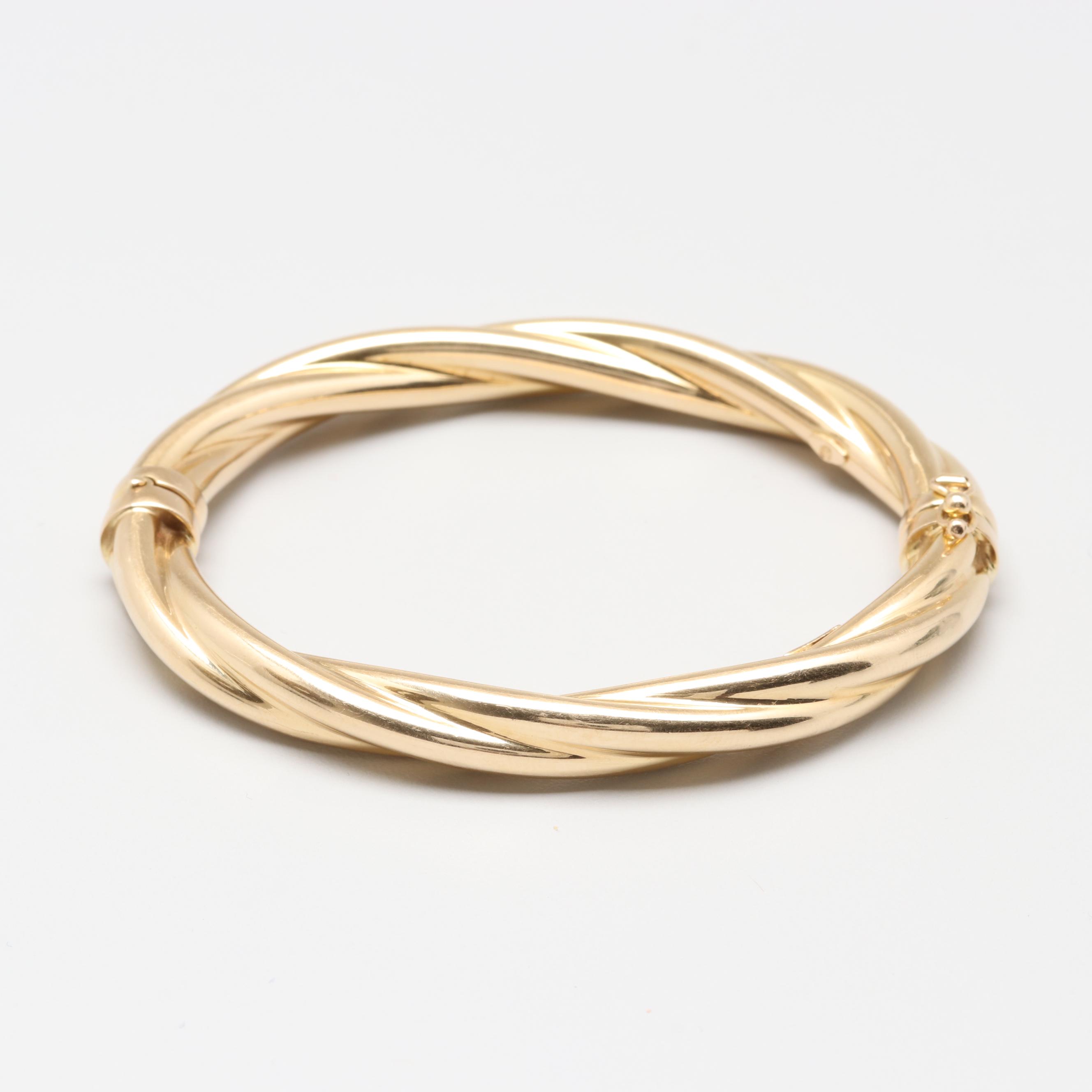 Italian 14K Yellow Gold Twisted Bangle Bracelet