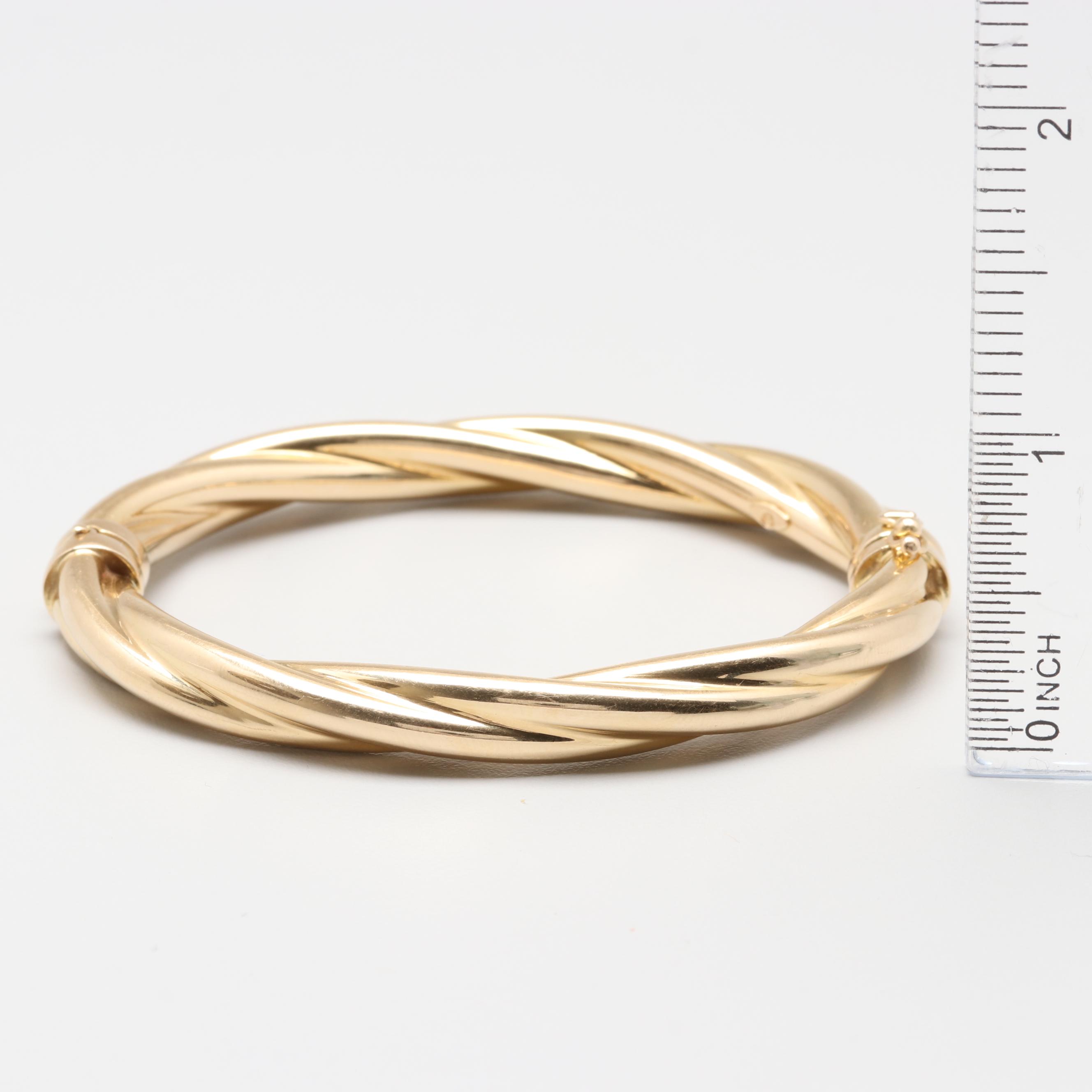 Italian 14K Yellow Gold Twisted Bangle Bracelet