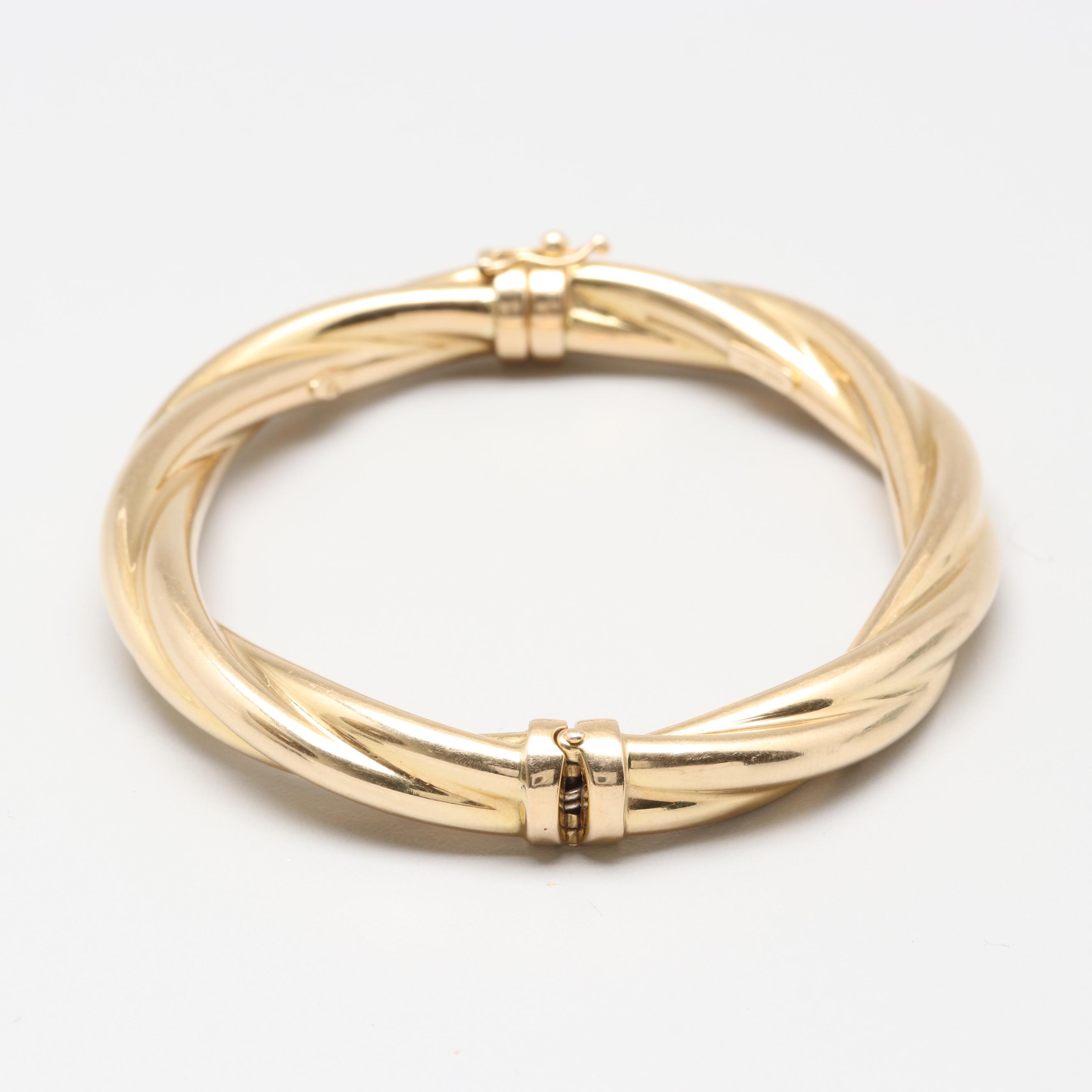 Italian 14K Yellow Gold Twisted Bangle Bracelet