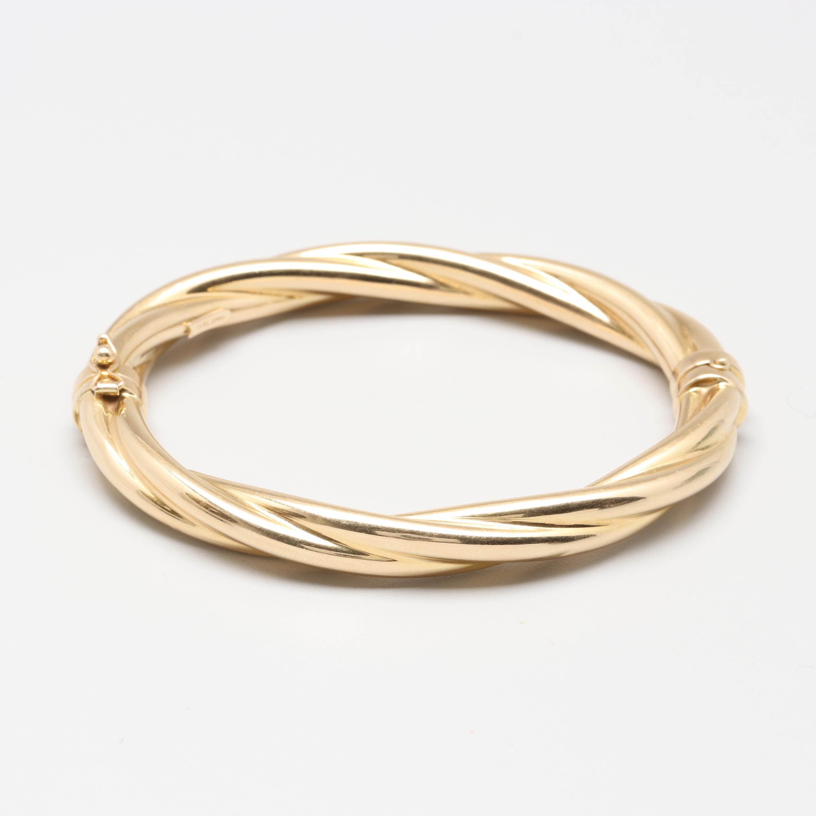 Italian 14K Yellow Gold Twisted Bangle Bracelet