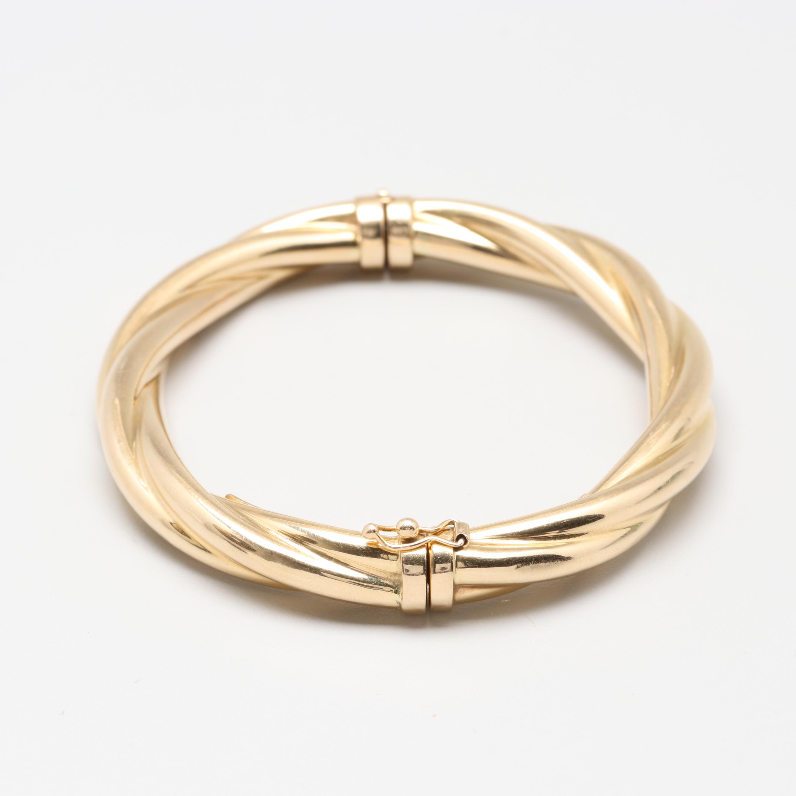 Italian 14K Yellow Gold Twisted Bangle Bracelet