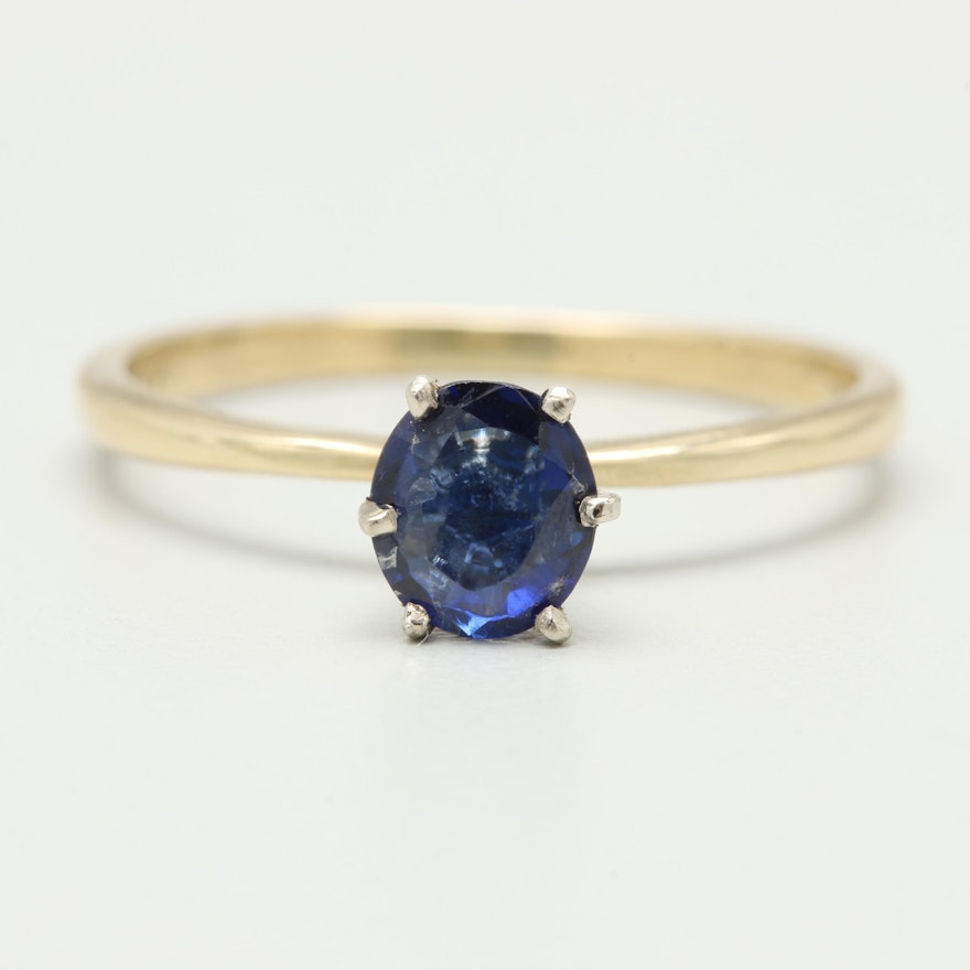 14K Yellow Gold Blue Sapphire Solitaire Ring