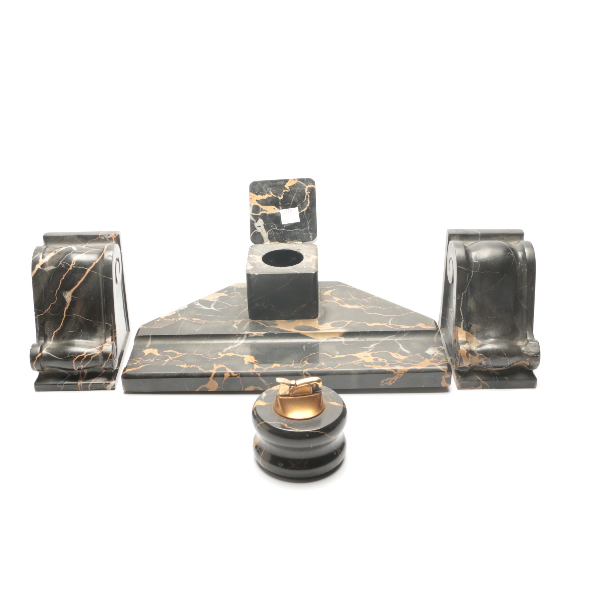 Black and Gold Marble Desk Set