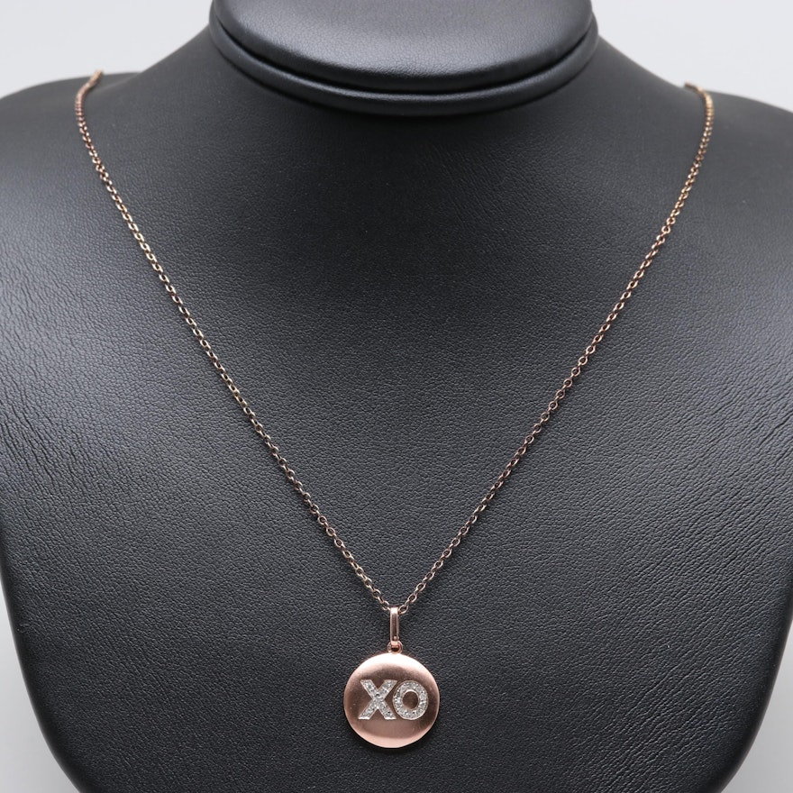 Rose Gold Wash on Sterling Silver Diamond Pendant Necklace