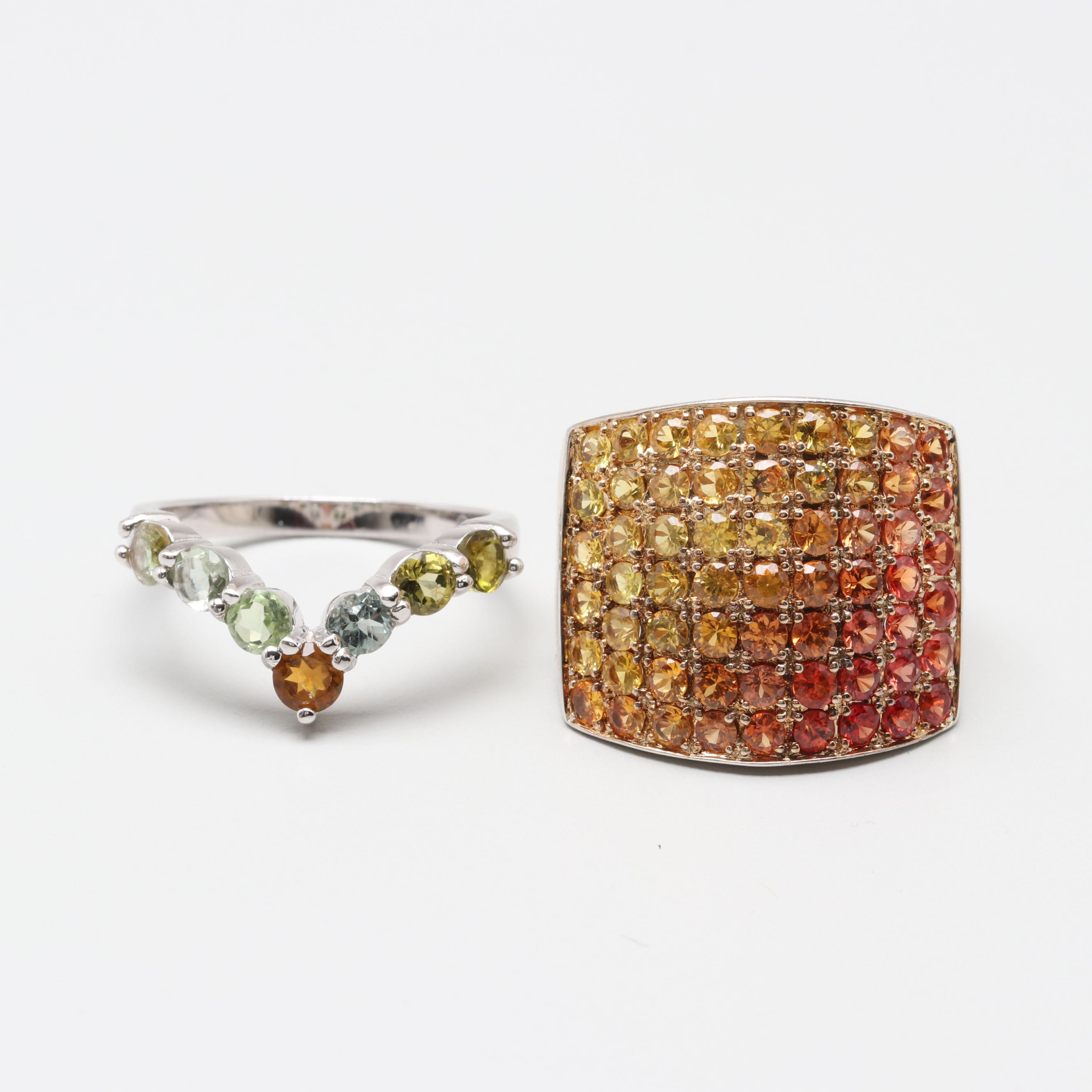 Sterling Silver Ring Selection Including Sapphires and Tourmaline